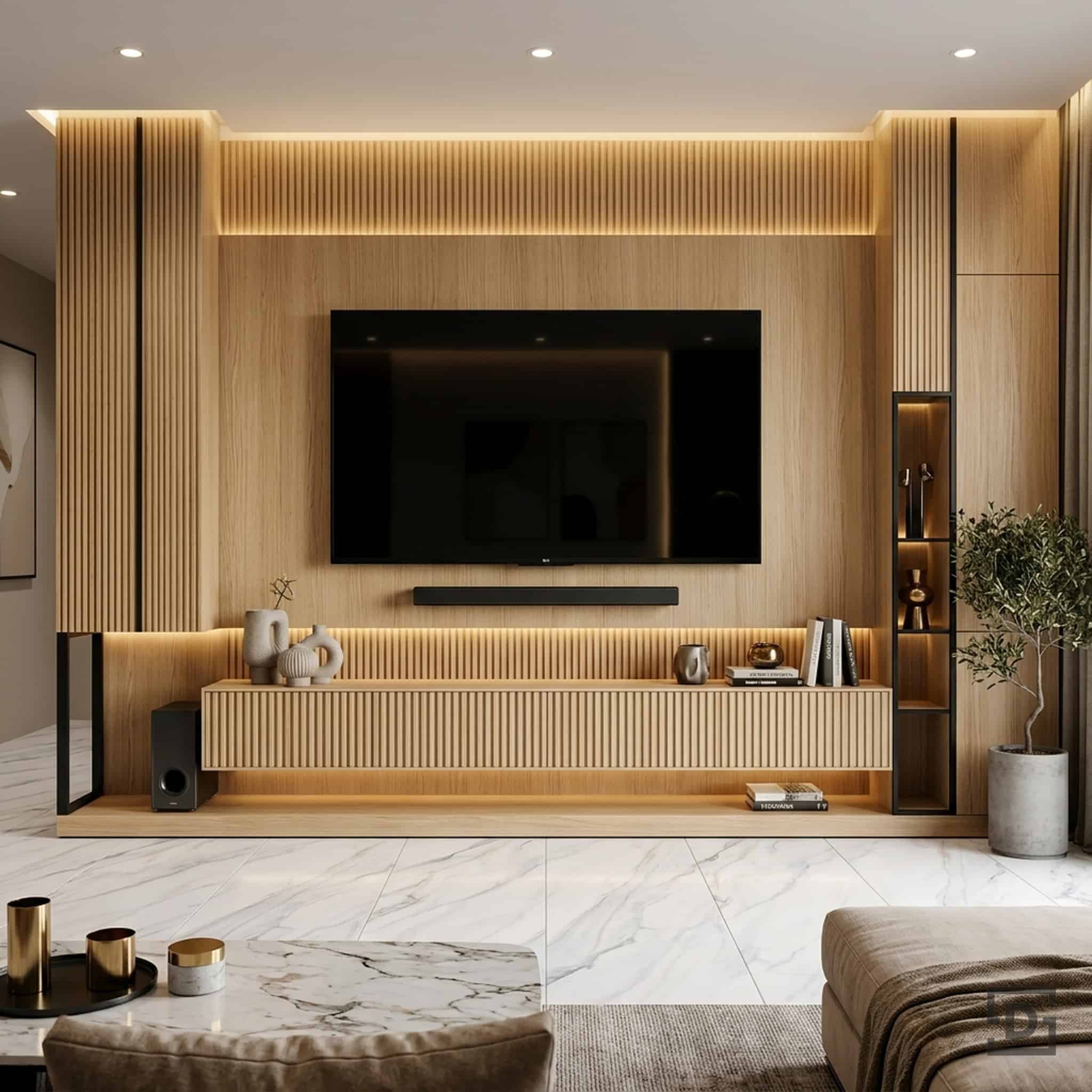 Minimalist Japandi Slatted Media Console