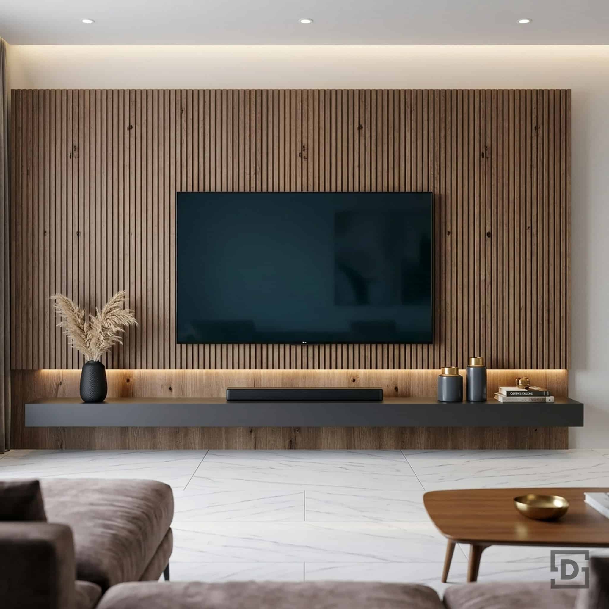 Rustic Oak Fluted Paneling TV Unit