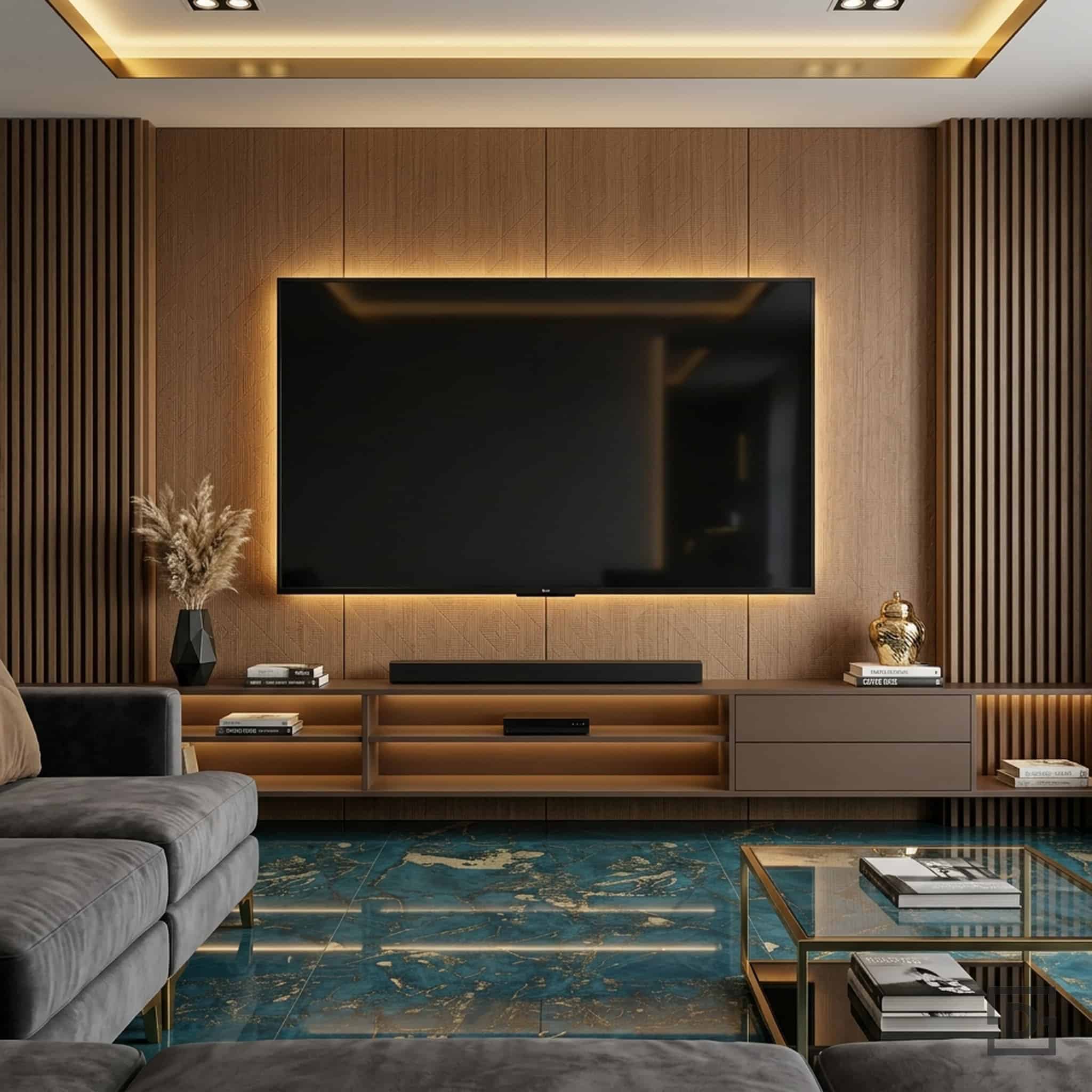 Textured Oak Fluted Wood TV Unit