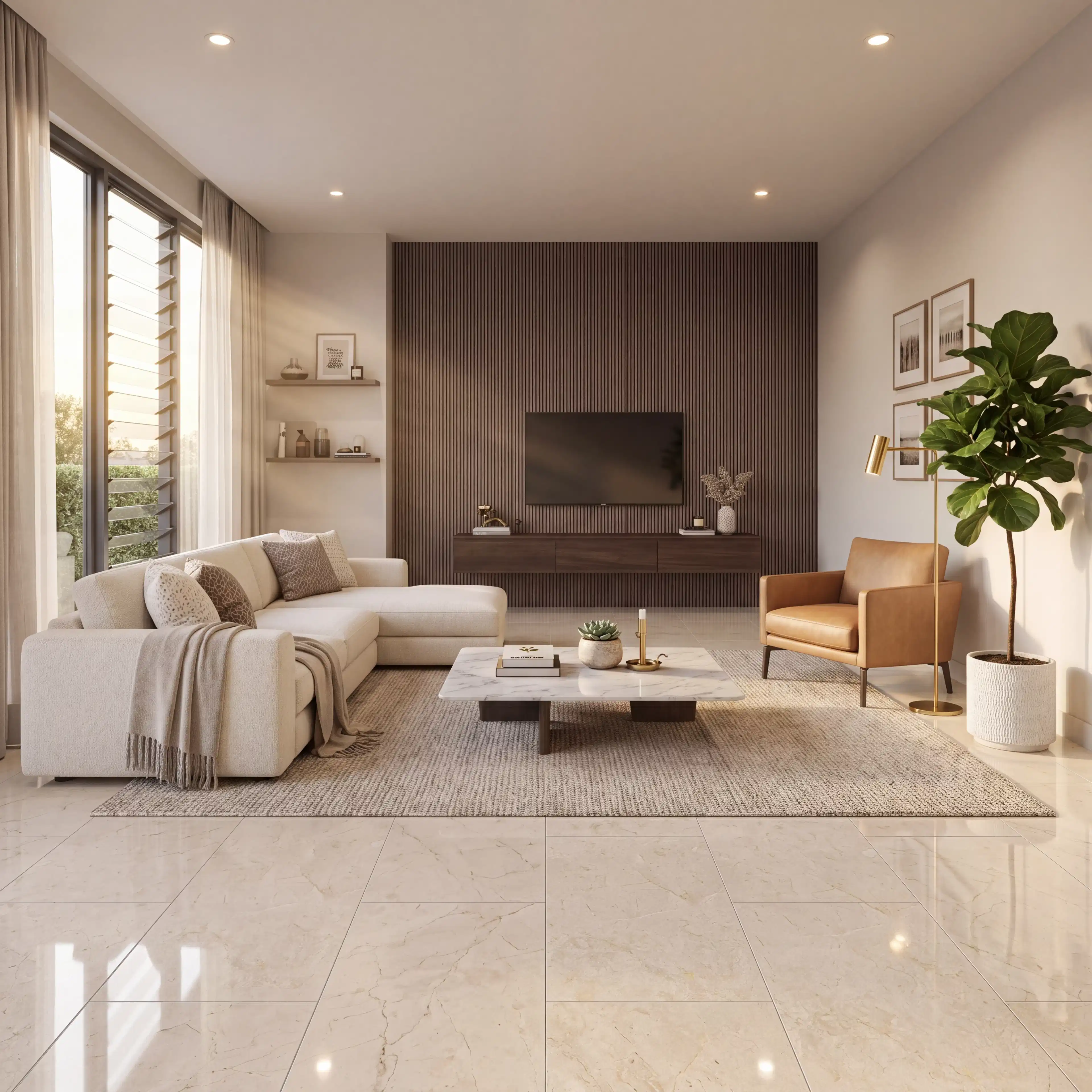 Pink TV Cabinetry and Beige Flooring Asthetic Living Room
