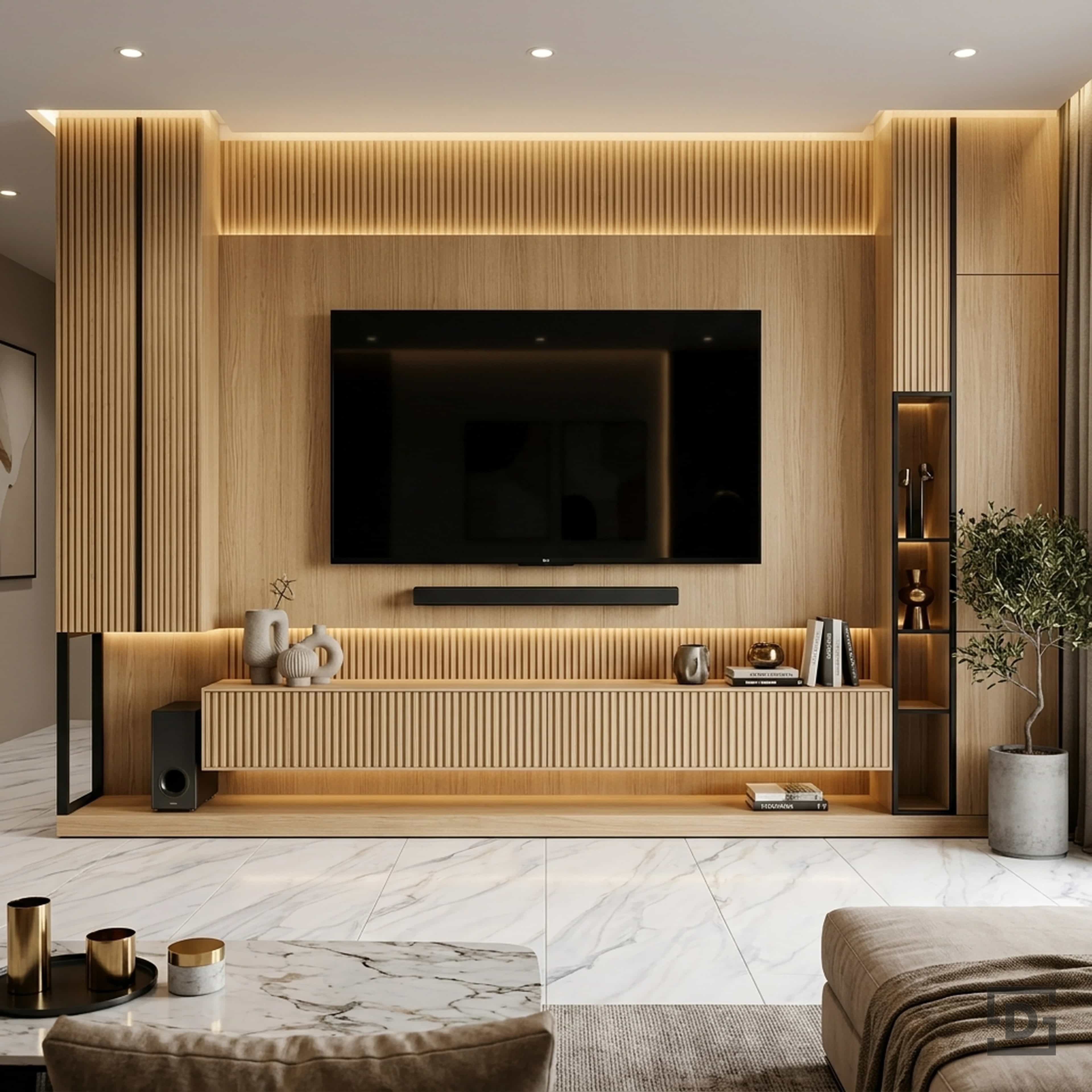 Minimalist Japandi Slatted Media Console