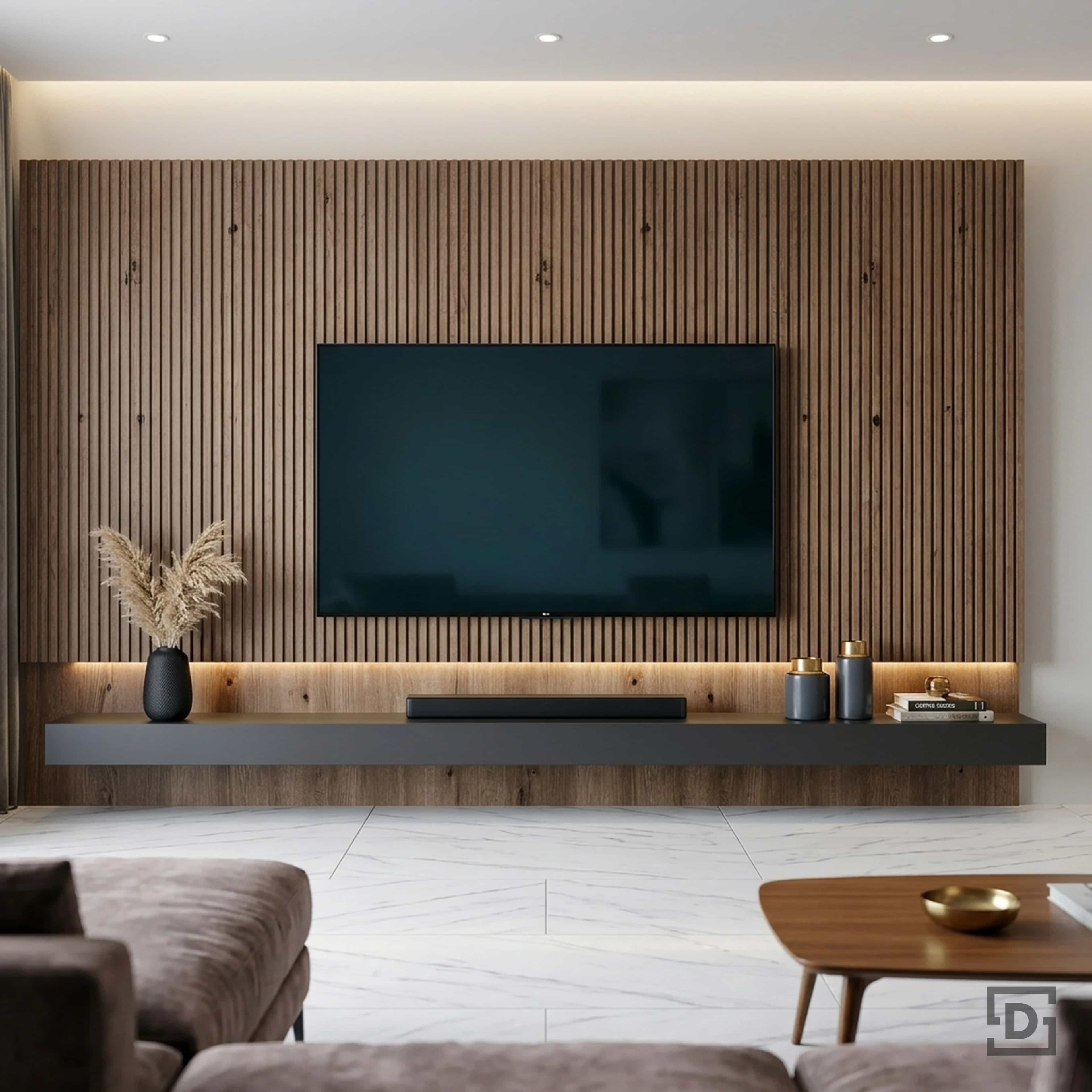 Rustic Oak Fluted Paneling TV Unit