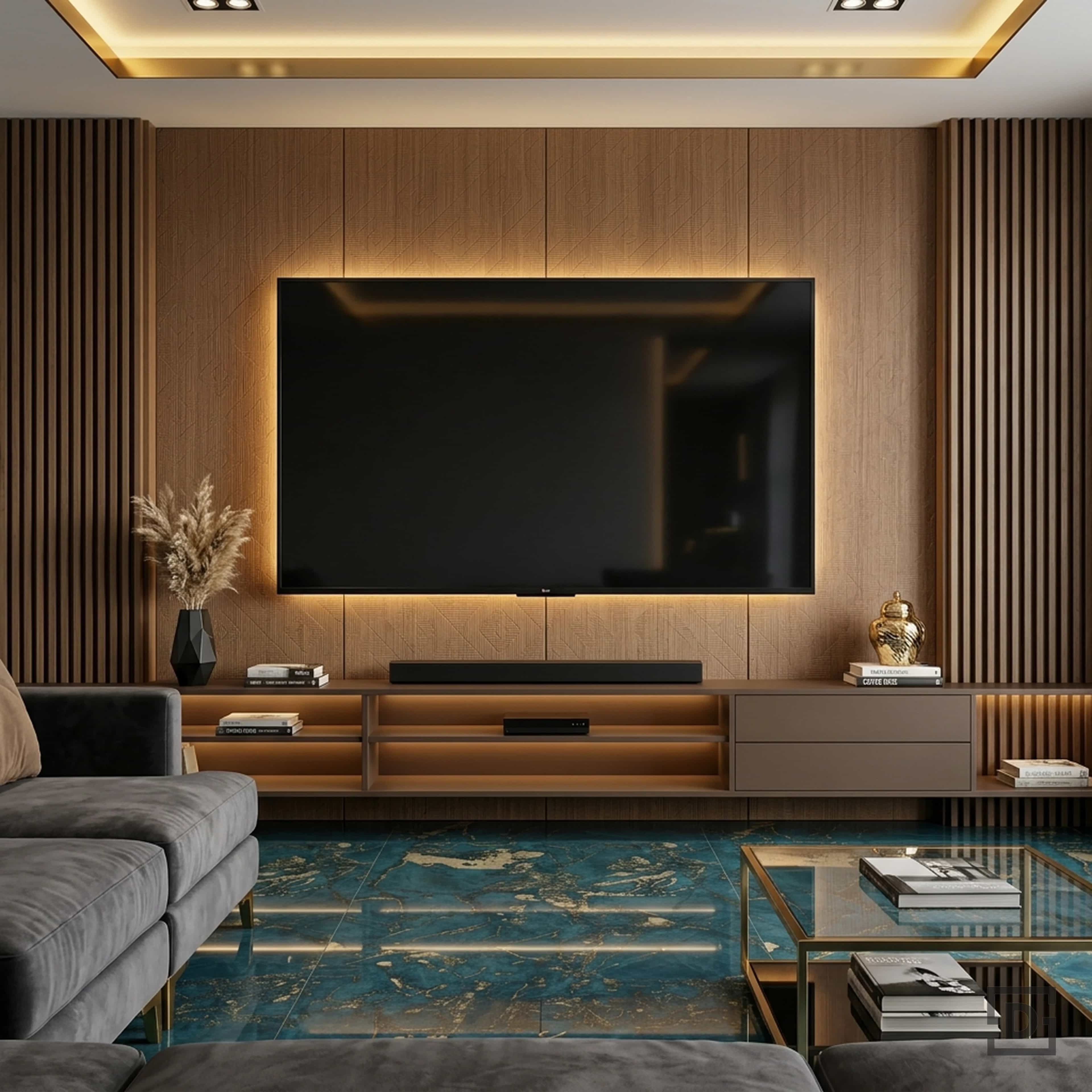 Textured Oak Fluted Wood TV Unit