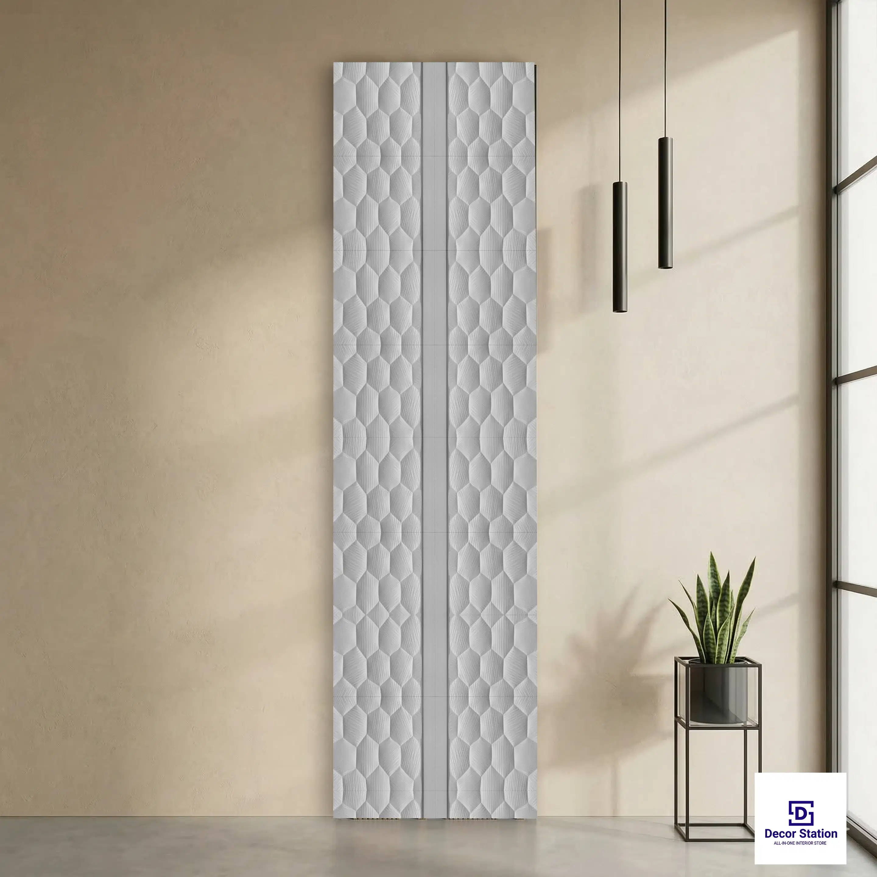 MN-9537 Grey Hexagon Fluted Texture 9.5x0.39 ft 7mm Wall Panel | PN-53097-A-0