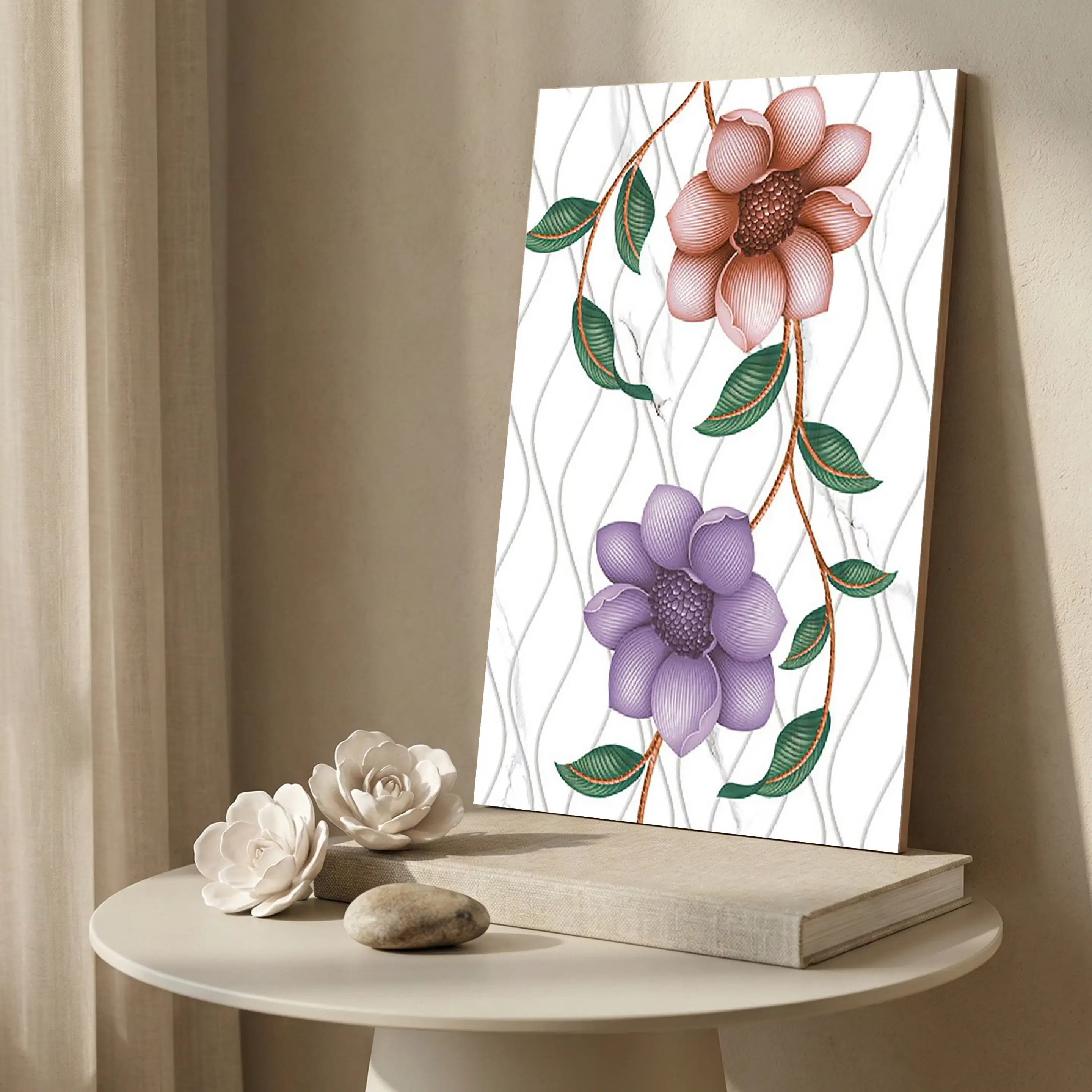 3009-B Floral Patterned High Gloss 1x1.5 ft 8mm Tile | TL-52939-A-0