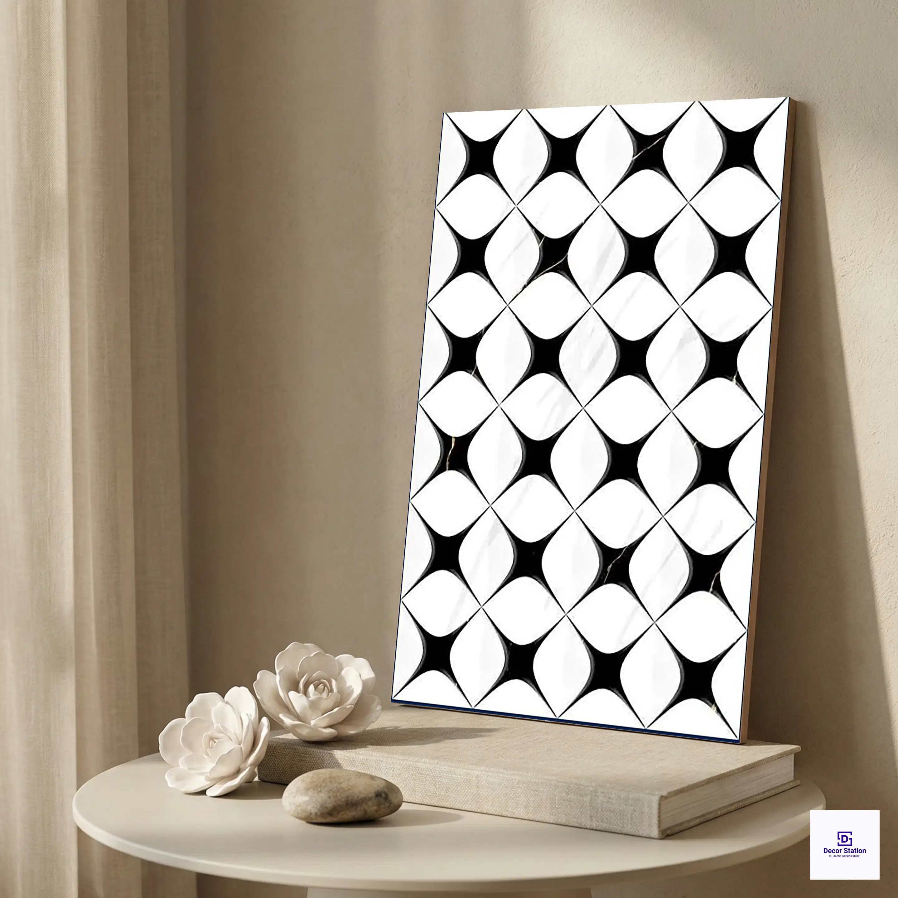 5453-HL-3 Glossy Geometric Black White 1x1.5 ft 7.5 mm Wall Tile | TL-53011-A-0