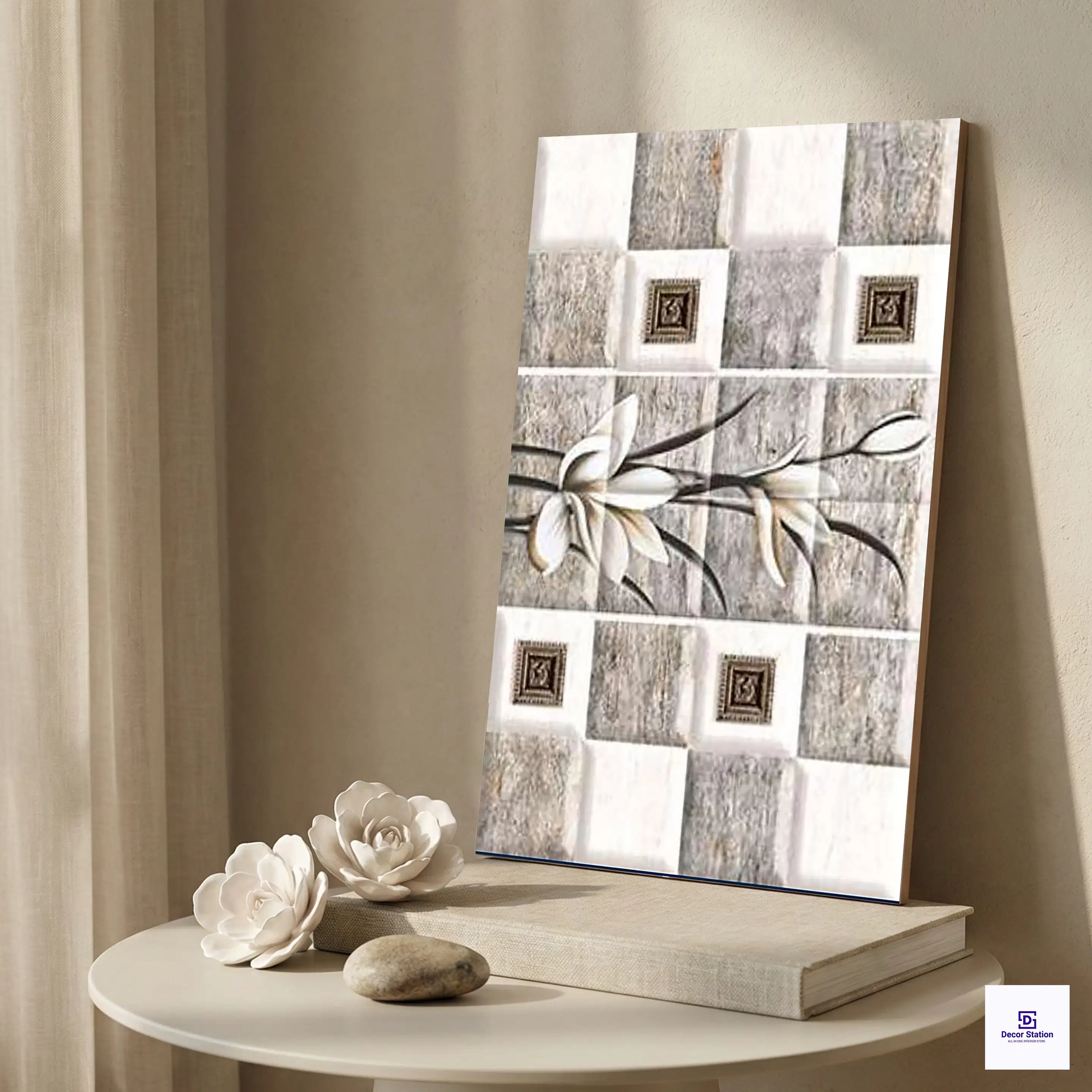 5535-HL-1 Glossy Floral Stone Decor 1x1.5 ft 7.5 mm Wall Tile | TL-53026-A-0