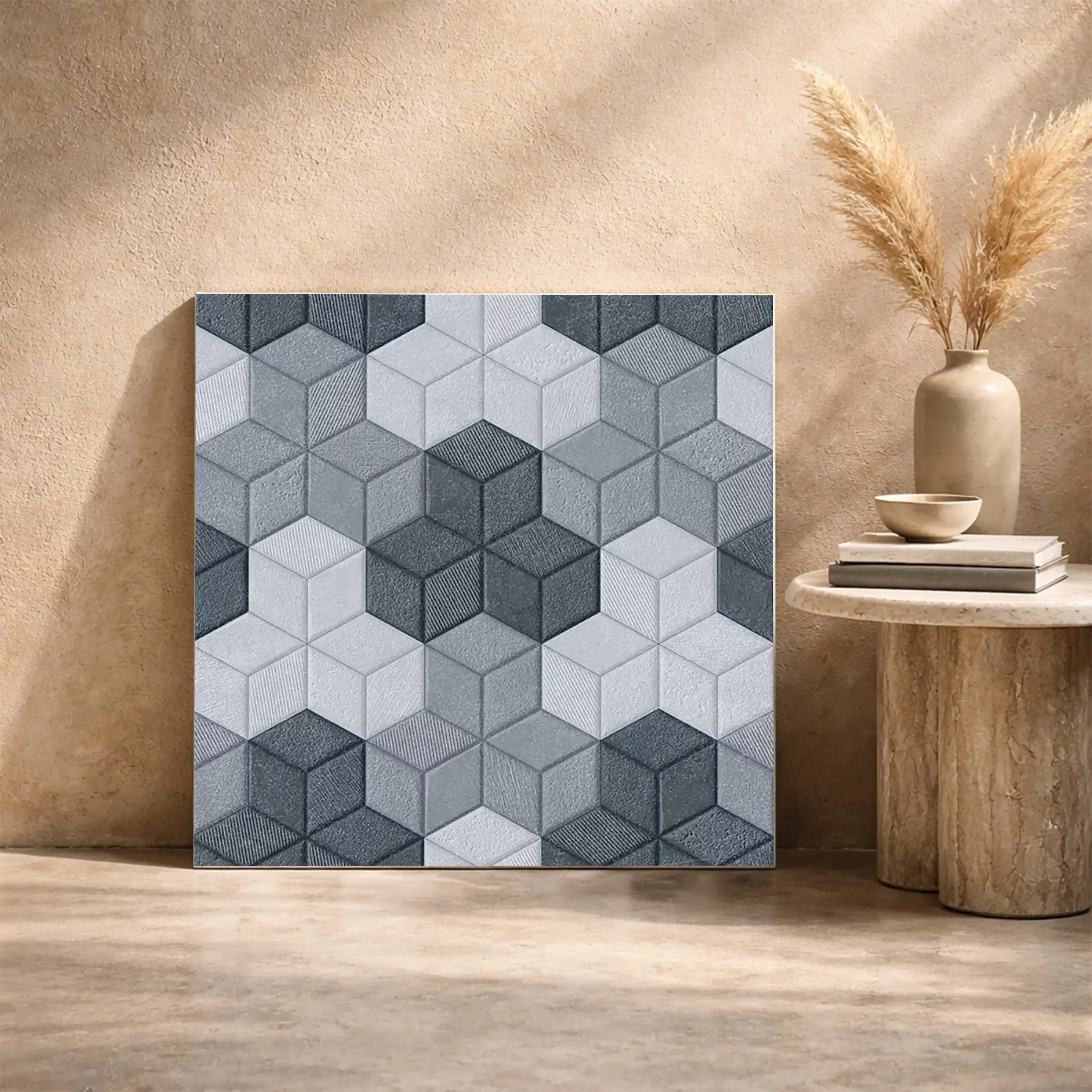 Rombus 01 Grey Geometric Rustic 1.6x1.6 ft 11mm Parking Tile | TL-53796-A-0