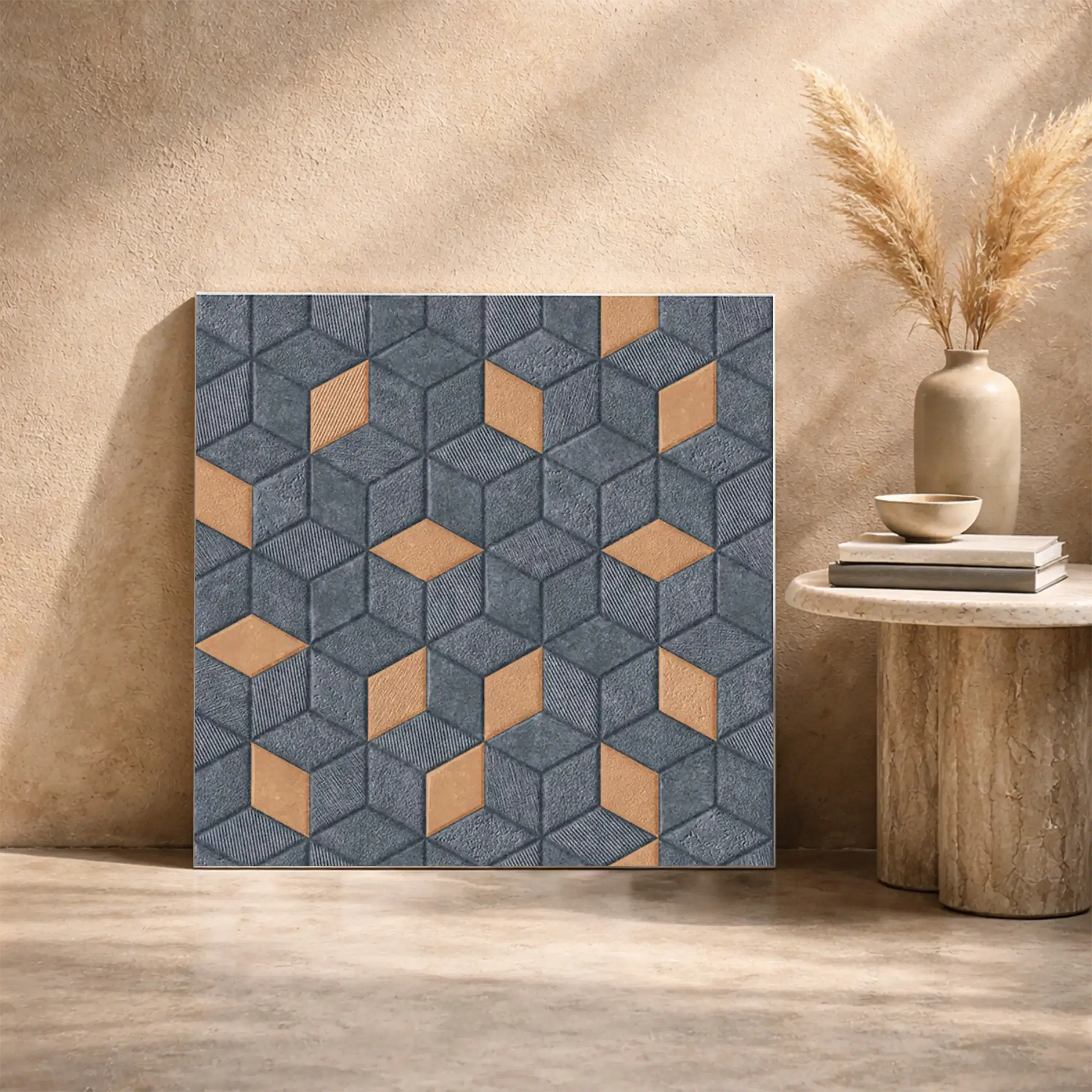 Rombus 03 Grey Geometric Rustic 1.6x1.6 ft 11mm Parking Tile | TL-53797-A-0