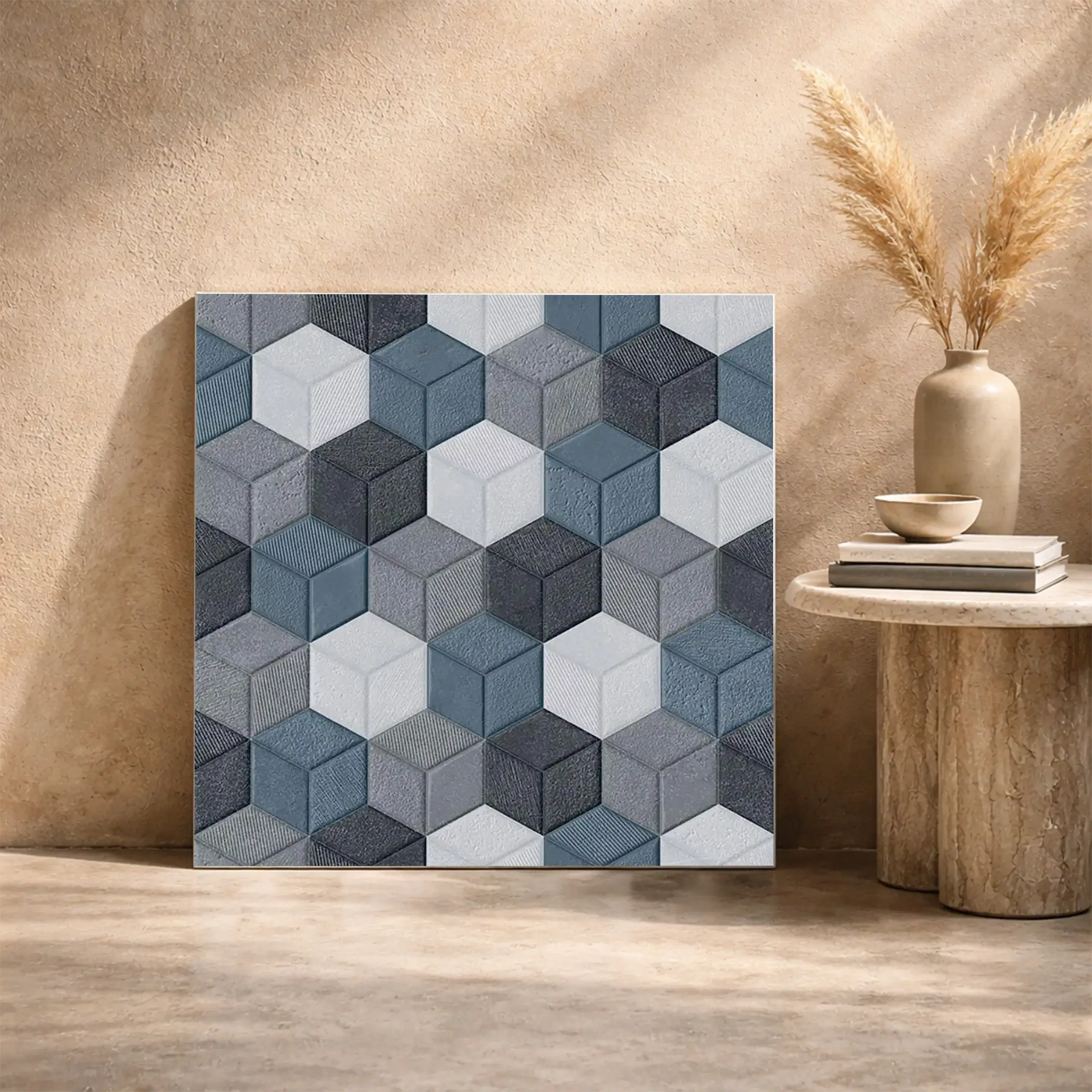 Rombus 05 Grey Geometric Rustic 1.6x1.6 ft 11mm Parking Tile | TL-53798-A-0