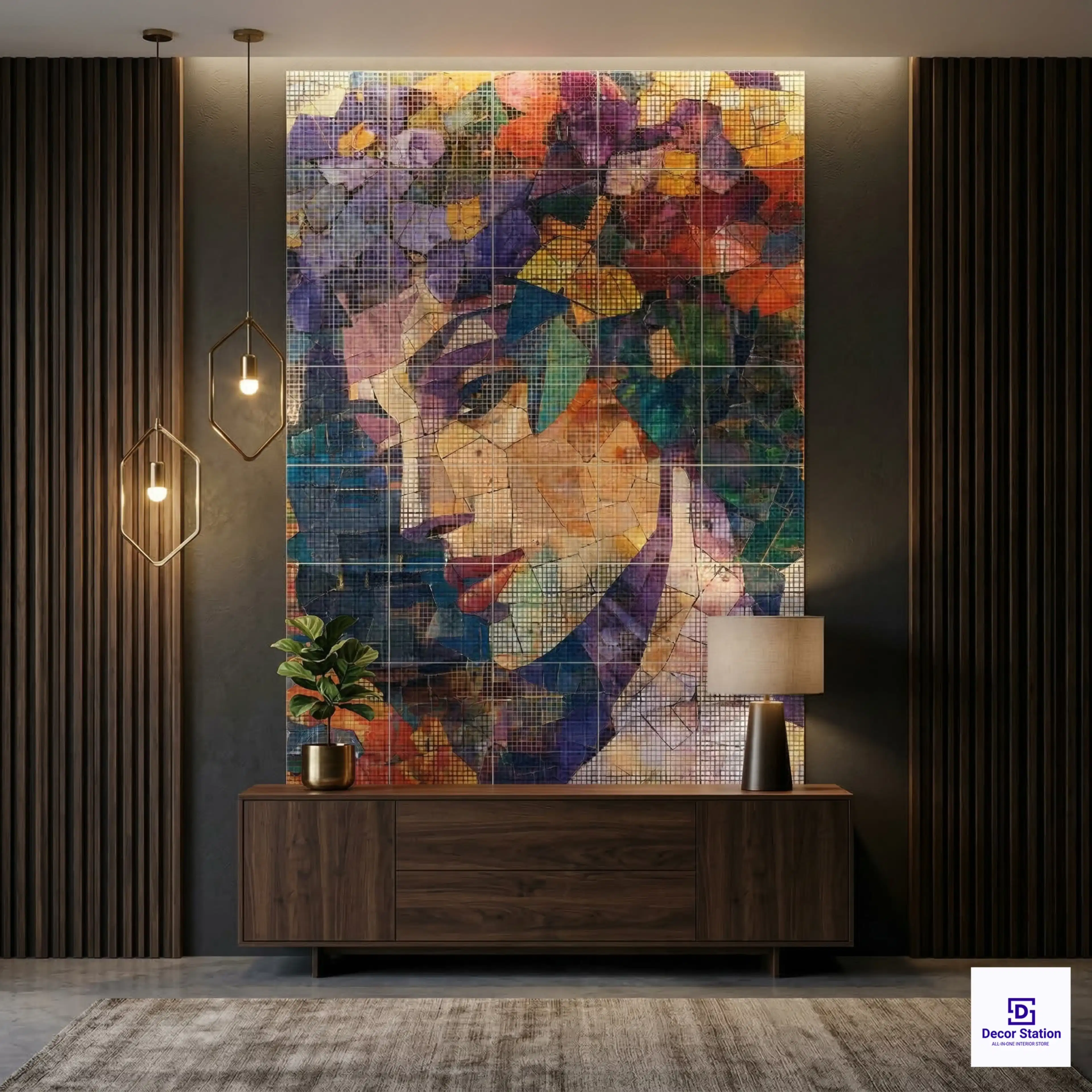 PIXEL-905 Mosaic Portrait With Florals Digital Matt Wall 1x1 ft 9.5mm Tile | TL-53883-A-0