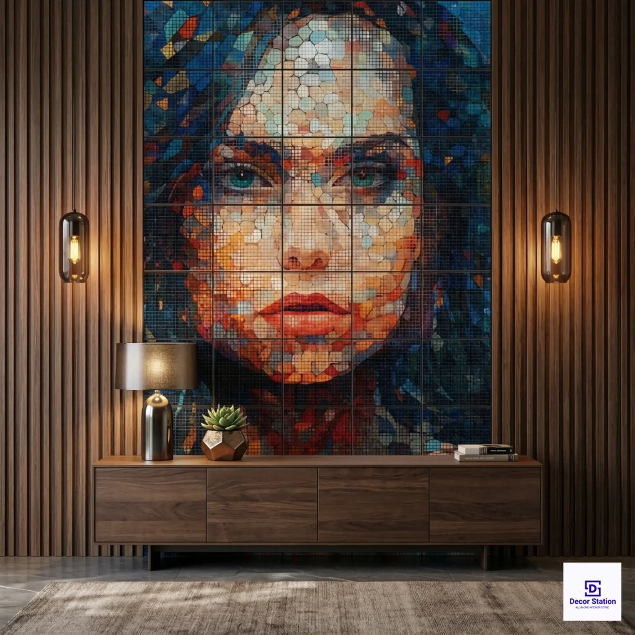 PIXEL-906 Stained Glass Portrait Digital Matt Wall 1x1 ft 9.5mm Tile | TL-53884-A-0