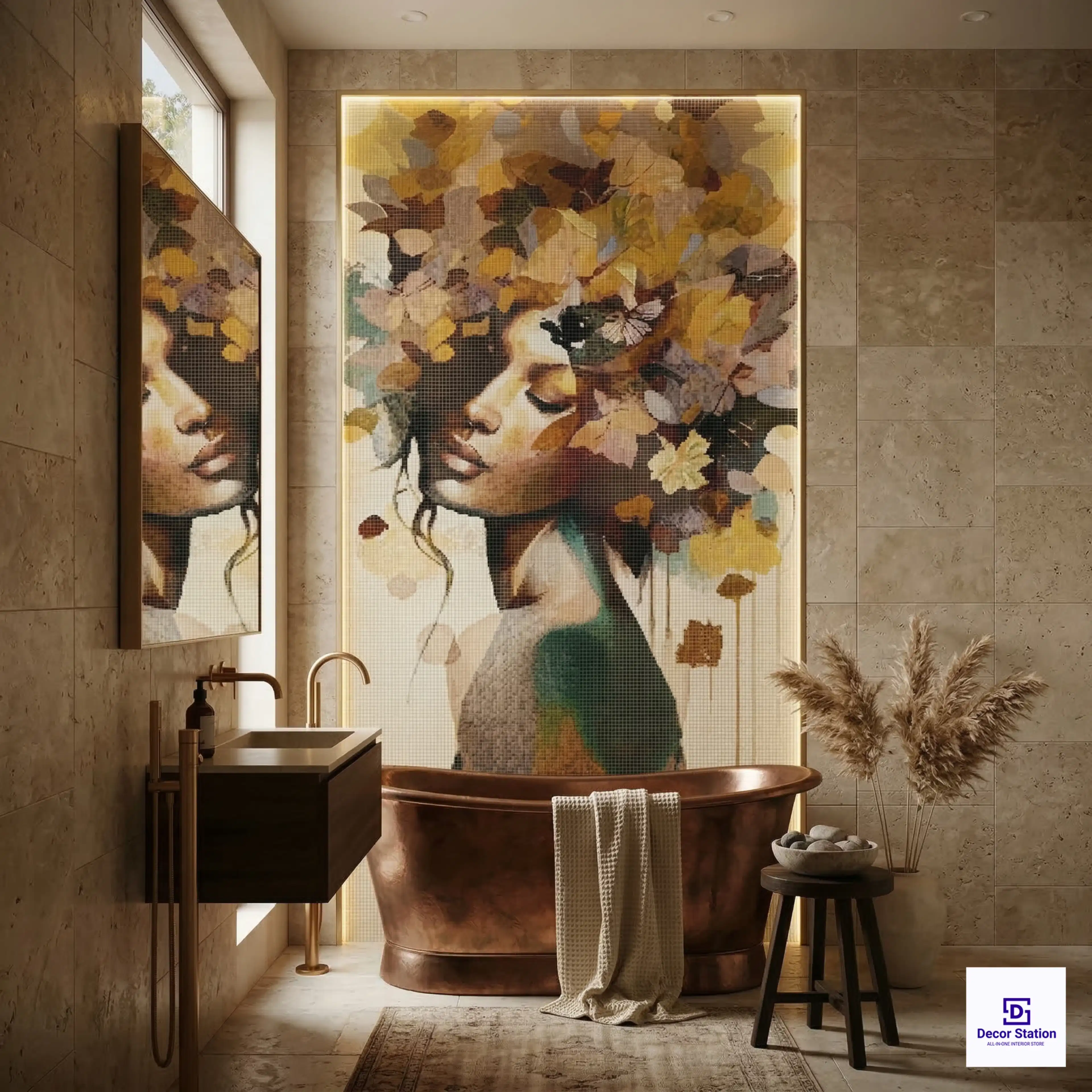 PIXEL-909 Autumn Ginkgo Leaves Portrait Digital Matt Wall 1x1 ft 9.5mm Tile | TL-53879-C-0