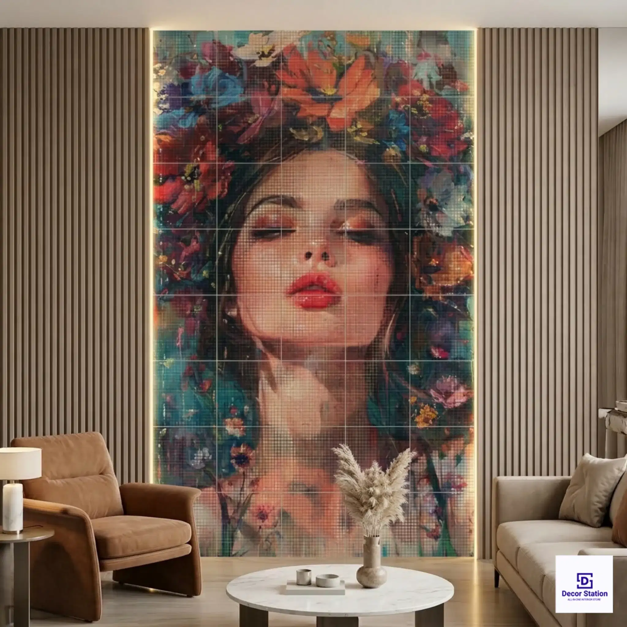 PIXEL-913 Wildflower Bloom Impressionist Portrait Digital Matt Wall 1x1 ft 9.5mm Tile | TL-53879-G-0