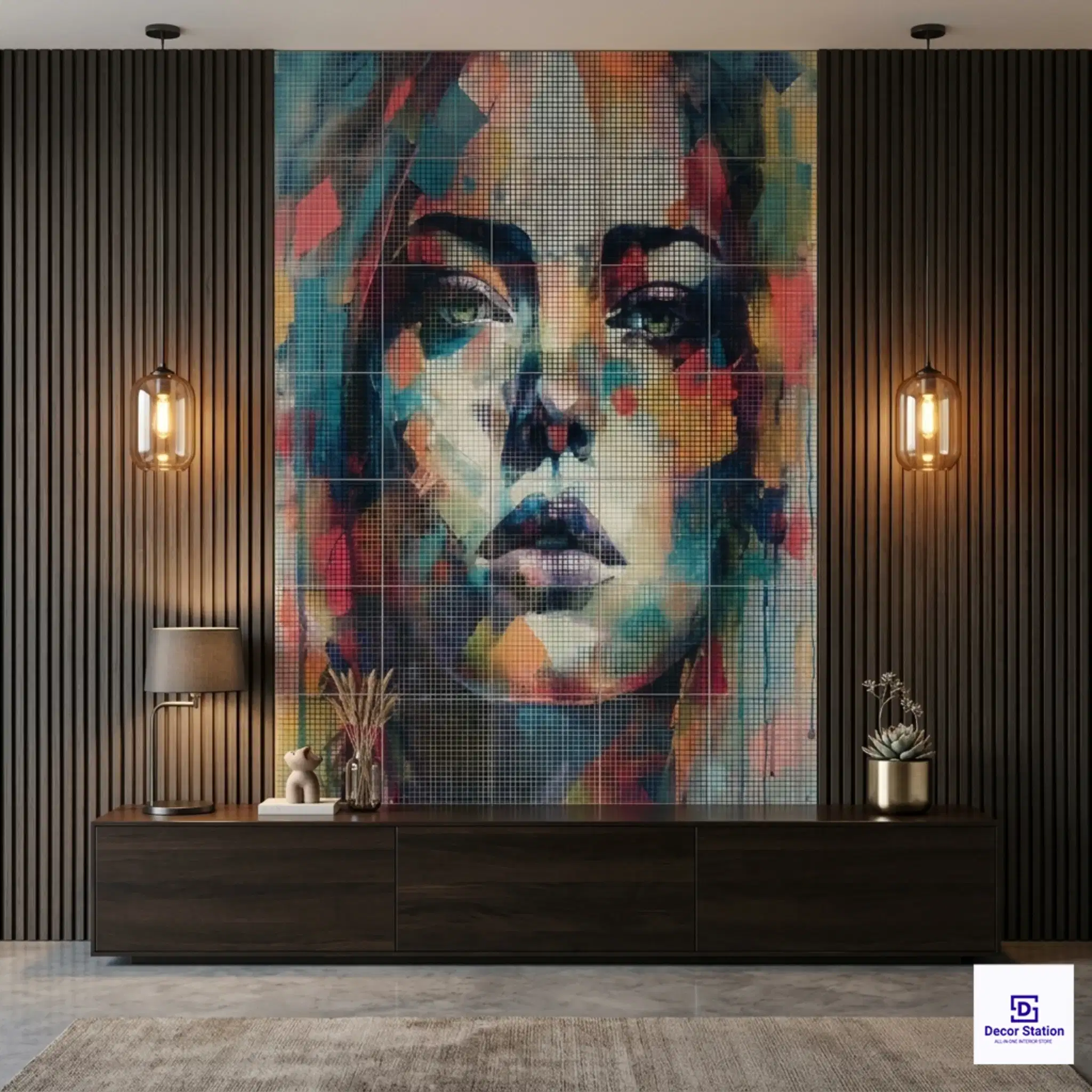 PIXEL-914 Abstract Expressionist Face Digital Matt Wall 1x1 ft 9.5mm Tile | TL-53884-B-0