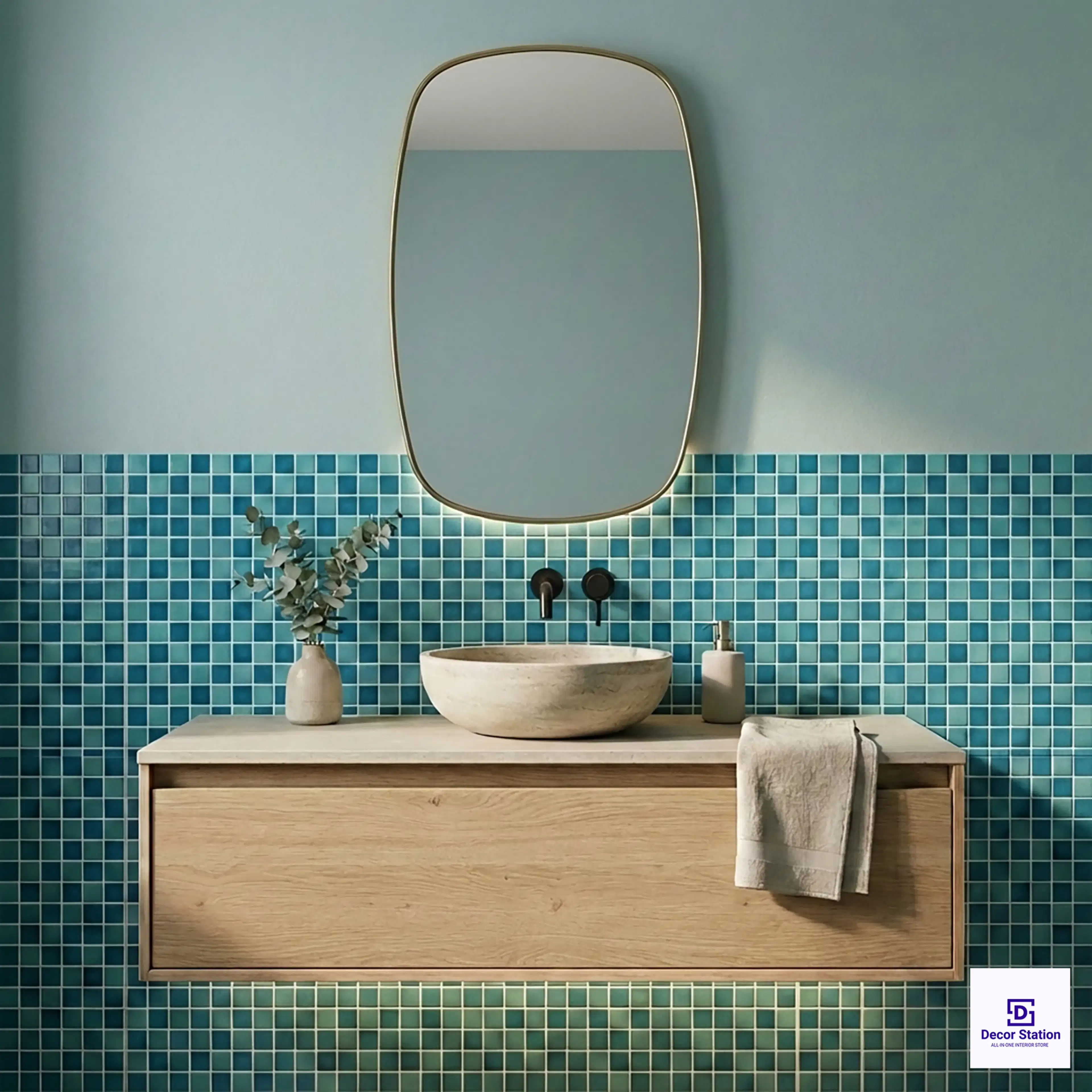 PMT-98-800 Light Blue Grid-Style Porcelain Mosaic 0.9x09 ft 8mm tile | TL-53945-D-0