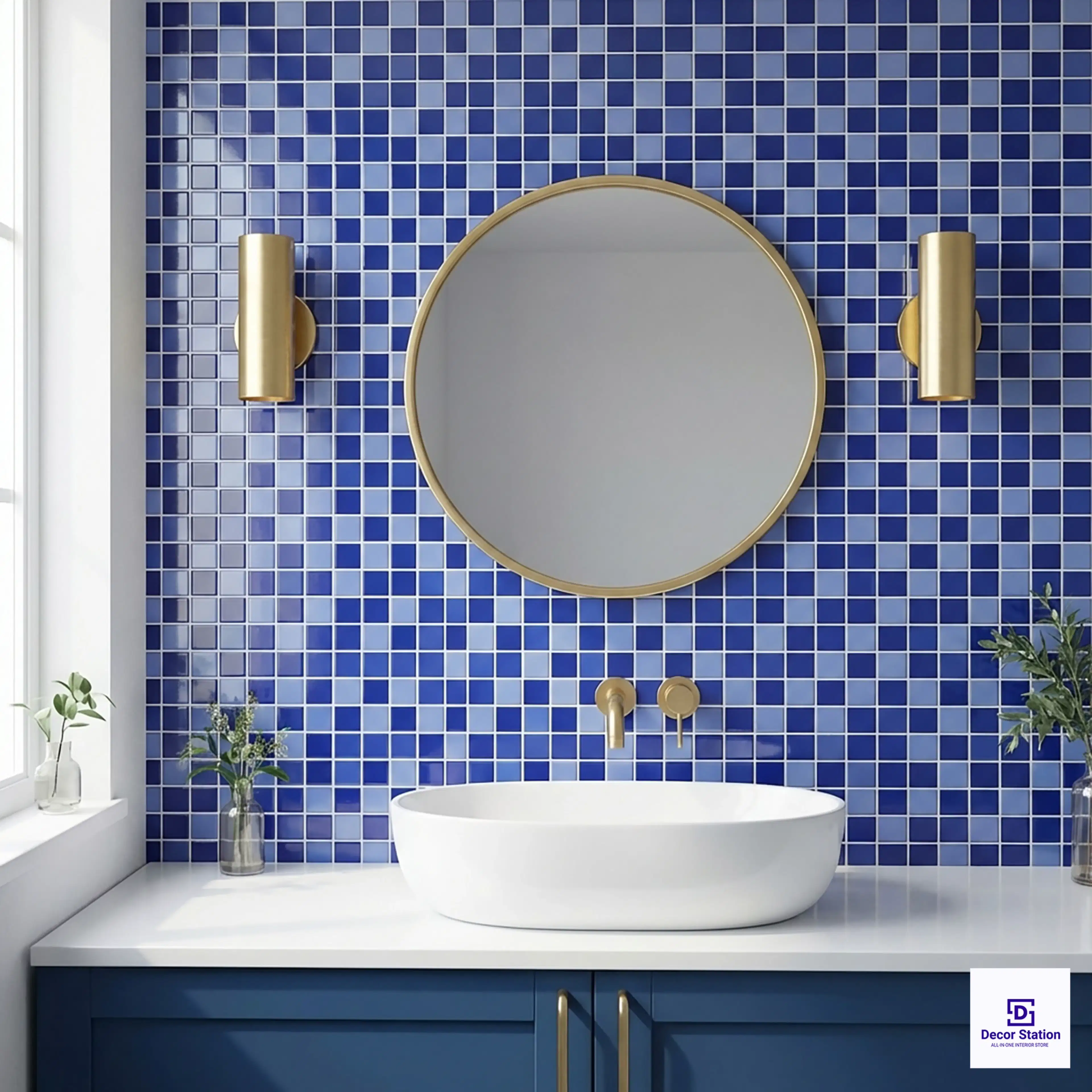 PMT-73-400 Light Blue Grid-Style Porcelain Mosaic 0.9x09 ft 6mm tile | TL-53960-A-0