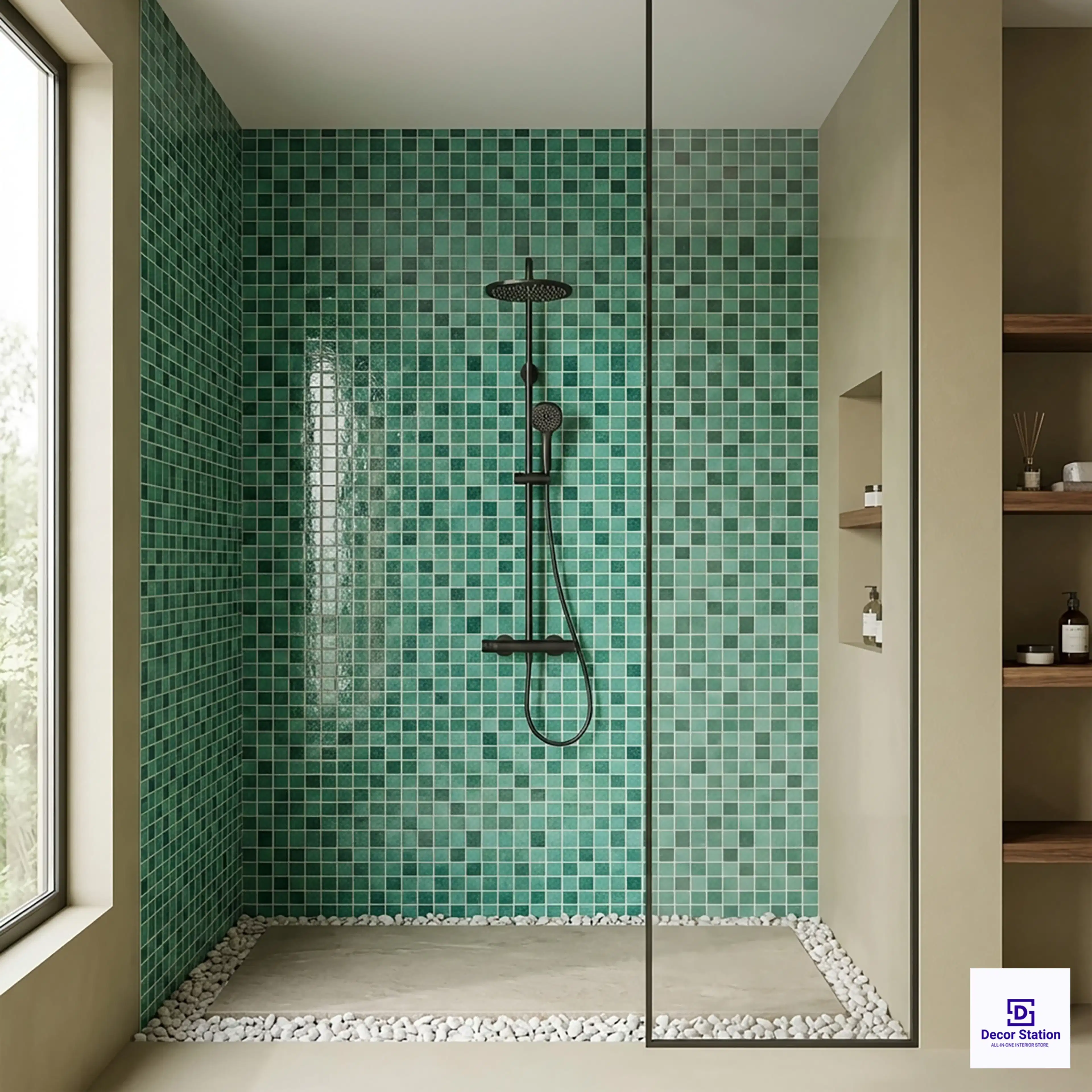 GMT-666 Sea-Green Grid-Style Glass Mosaic 1x1 ft 4mm tile | TL-53965-E-0