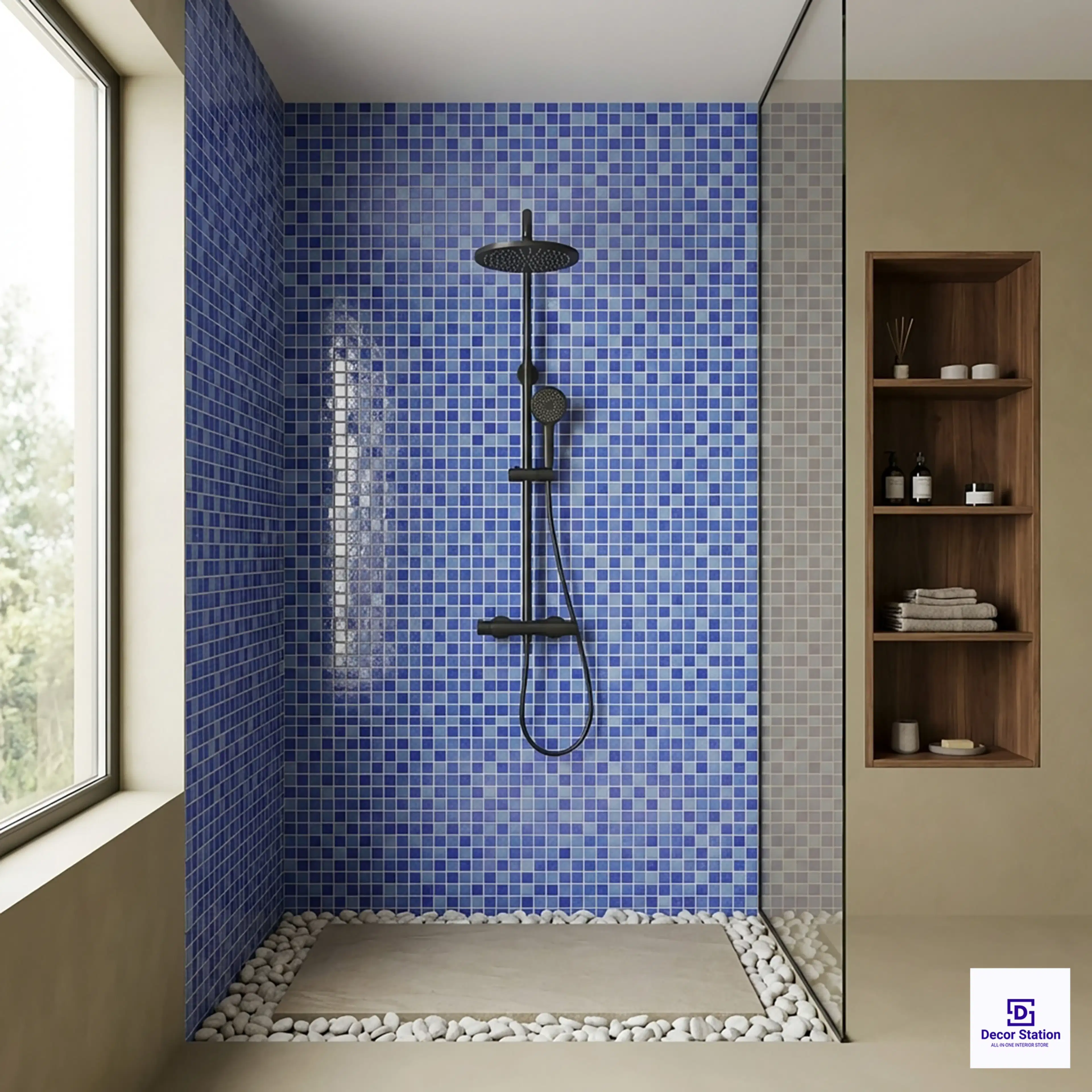 GMT-888 Navy-Blue Grid-Style Glass Mosaic 1x1 ft 4mm tile | TL-53965-G-0