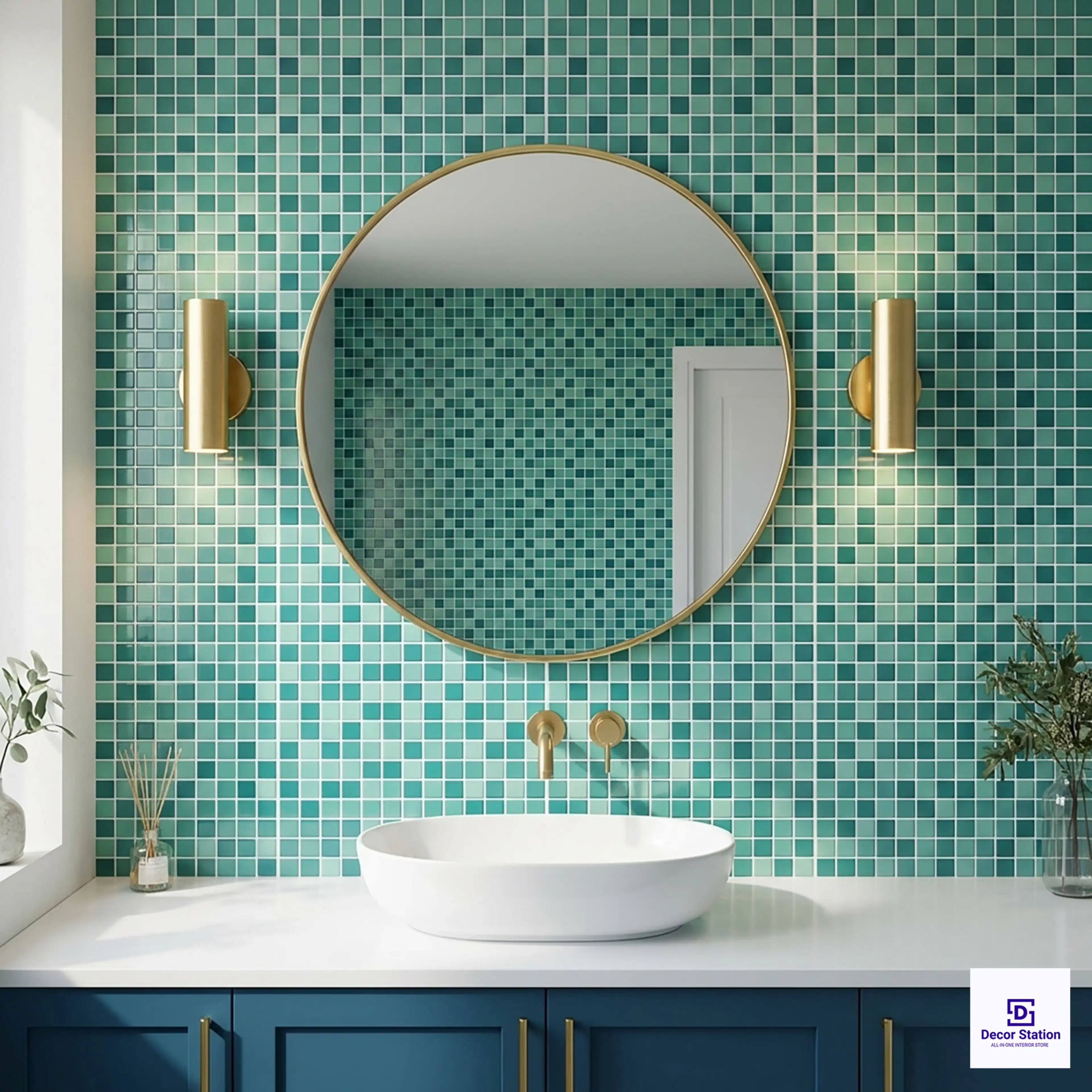 MMT-5000 Green Mosaic Glossy Pool 1x1 ft 5mm tile | TL-53965-O-0