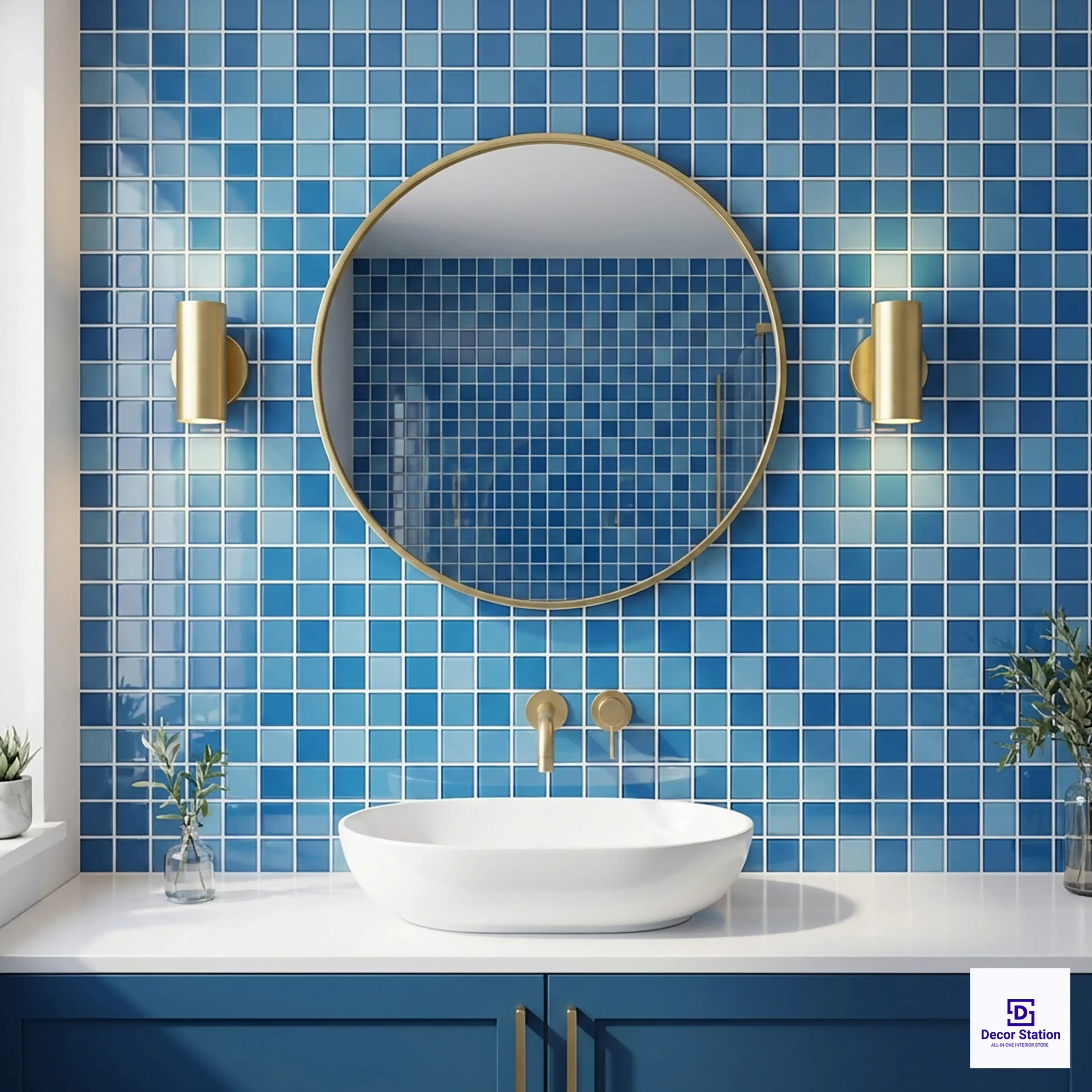 CMT-48-22044 Blue Mosaic Glossy Pool 1x1 ft 4mm tile | TL-53981-C-0