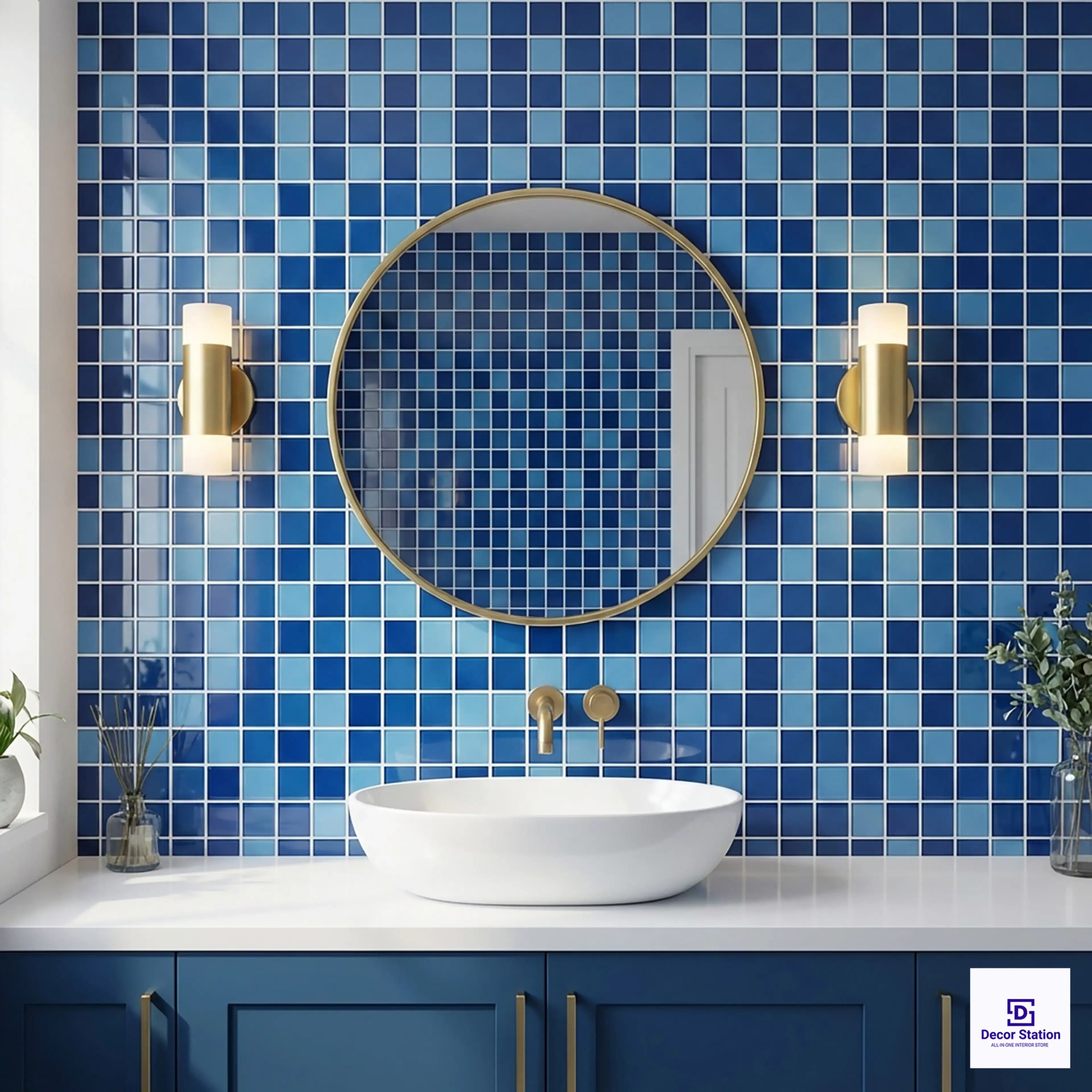CMT-48-22022 Blue Mosaic Glossy Pool 1x1 ft 4mm tile | TL-53981-D-0