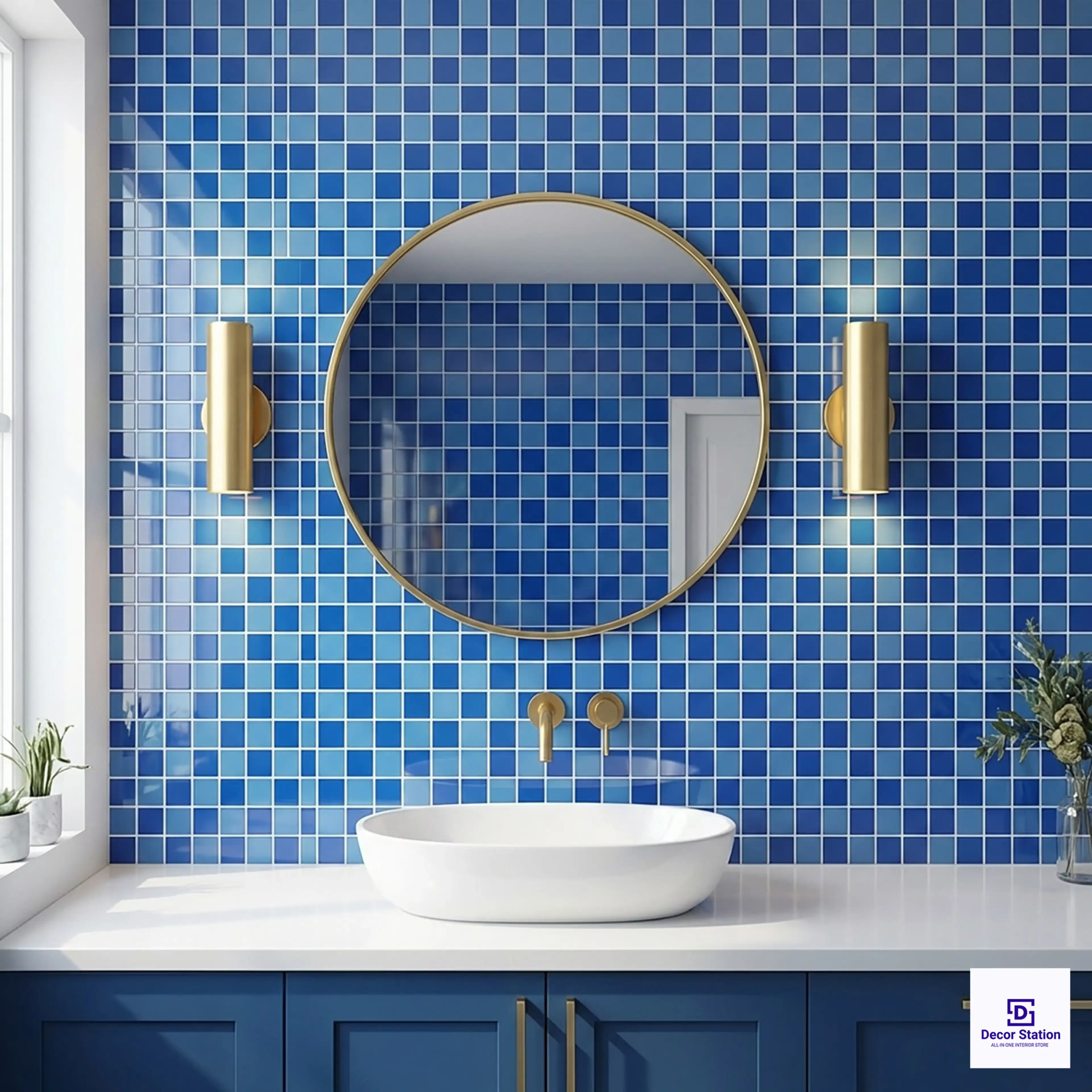 CMT-48-502 Blue Mosaic Glossy Pool 1x1 ft 4mm tile | TL-53981-E-0