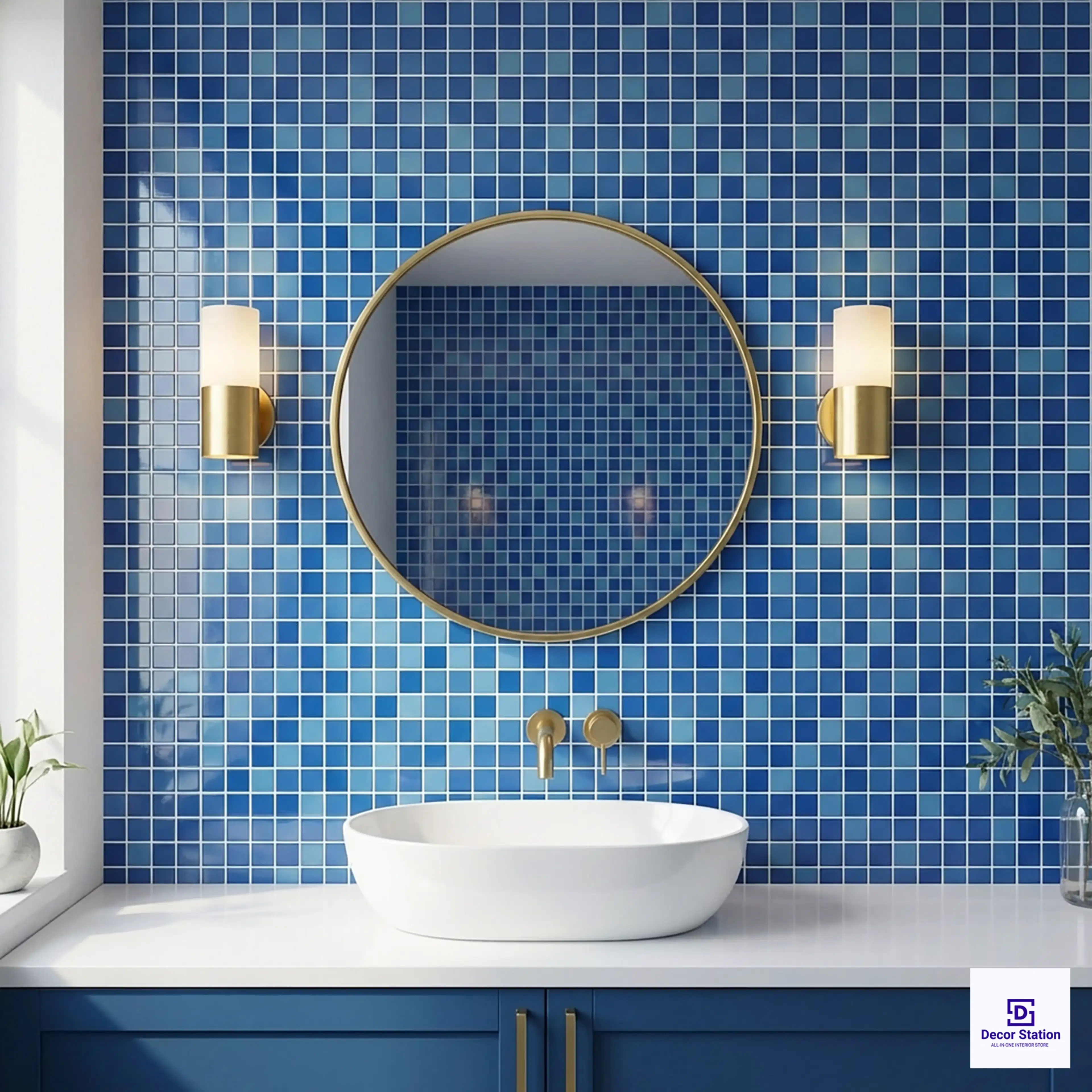 CMT 25 200 Blue Mosaic Glossy Pool 1x1 ft 4mm tile | TL-53981-H-0