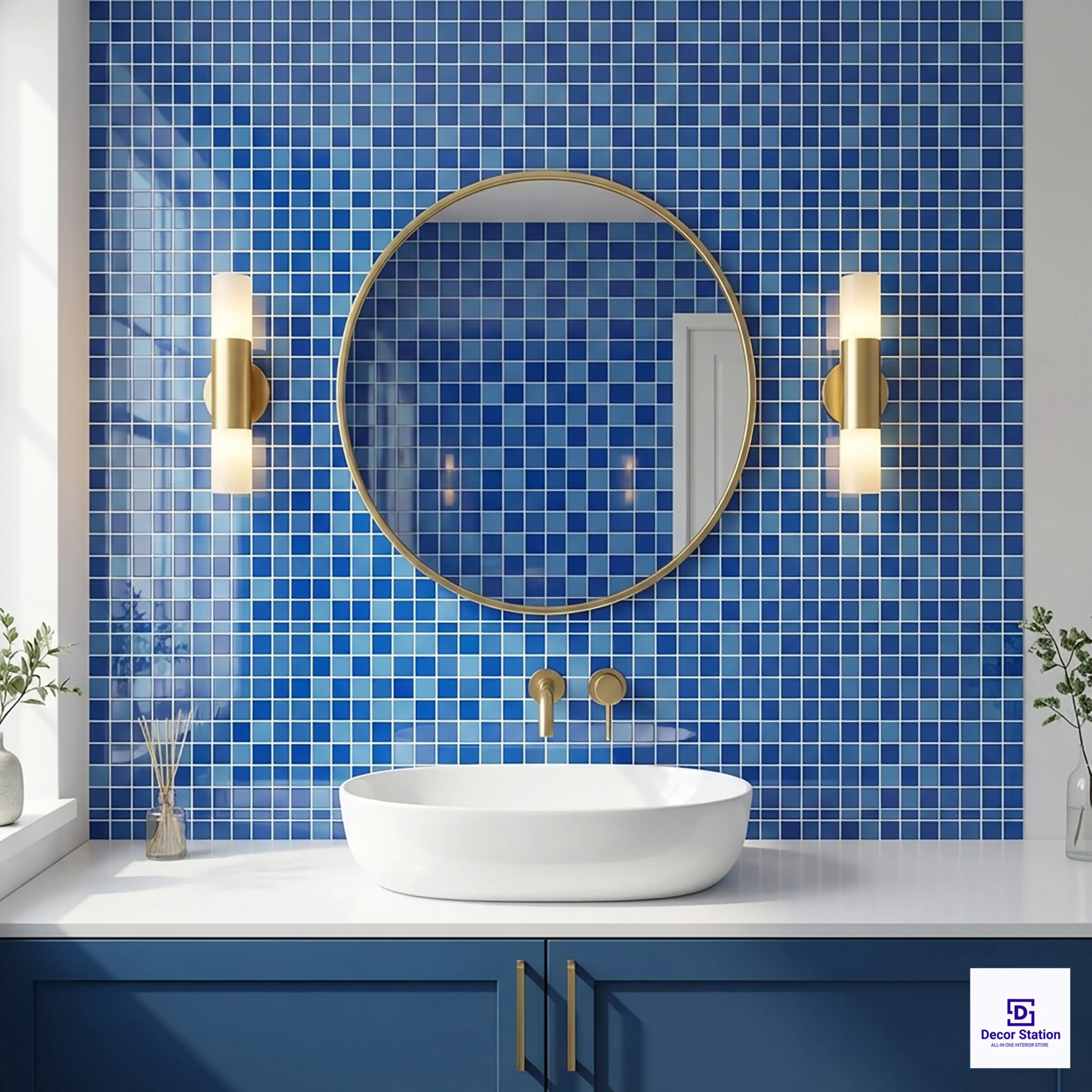 CMT 25 201 Blue Mosaic Glossy Pool 1x1 ft 4mm tile | TL-53981-I-0