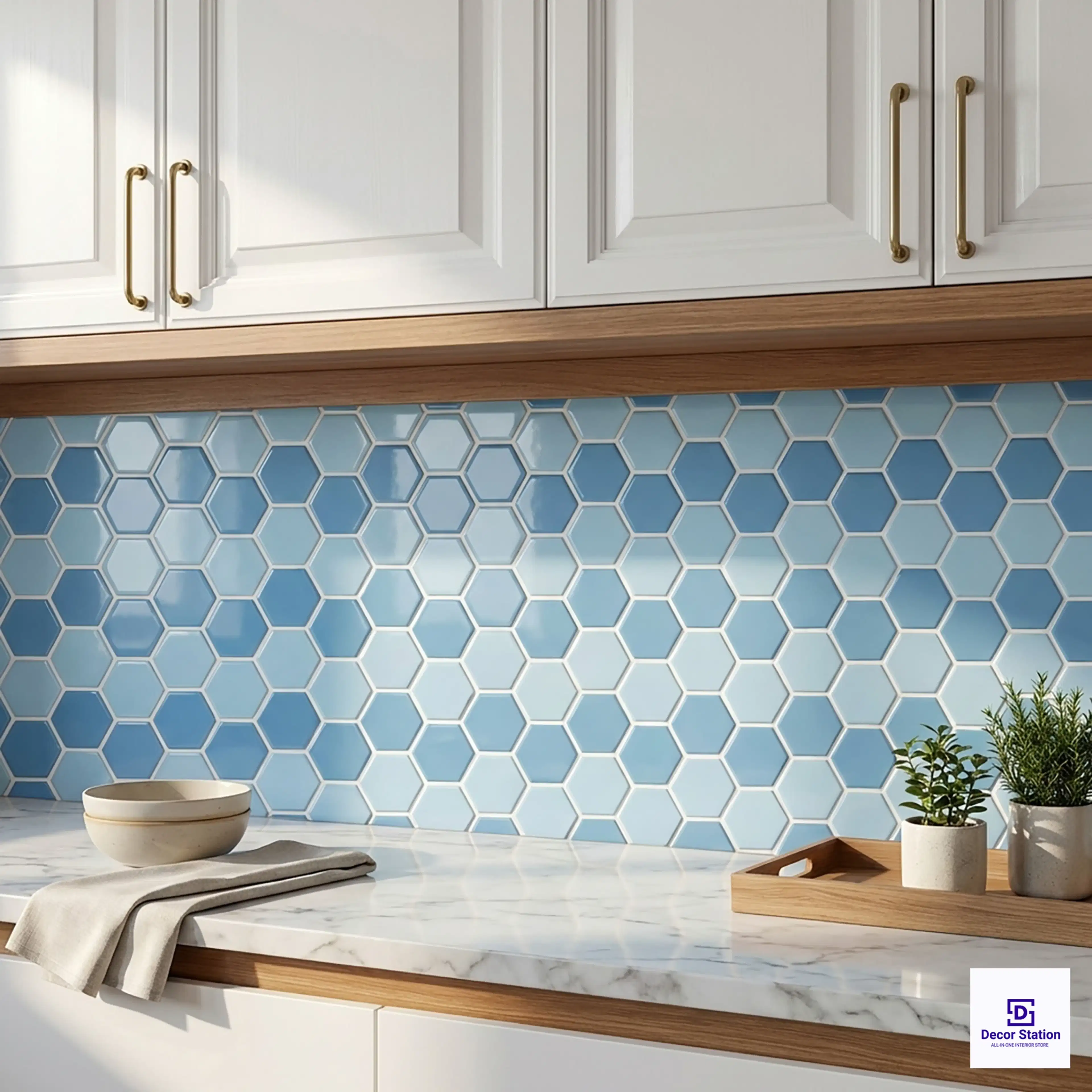 Porcelain Hexagon 1 Blue Mosaic Glossy Pool 1.1x0.9 ft 8mm tile | TL-53993-A-0