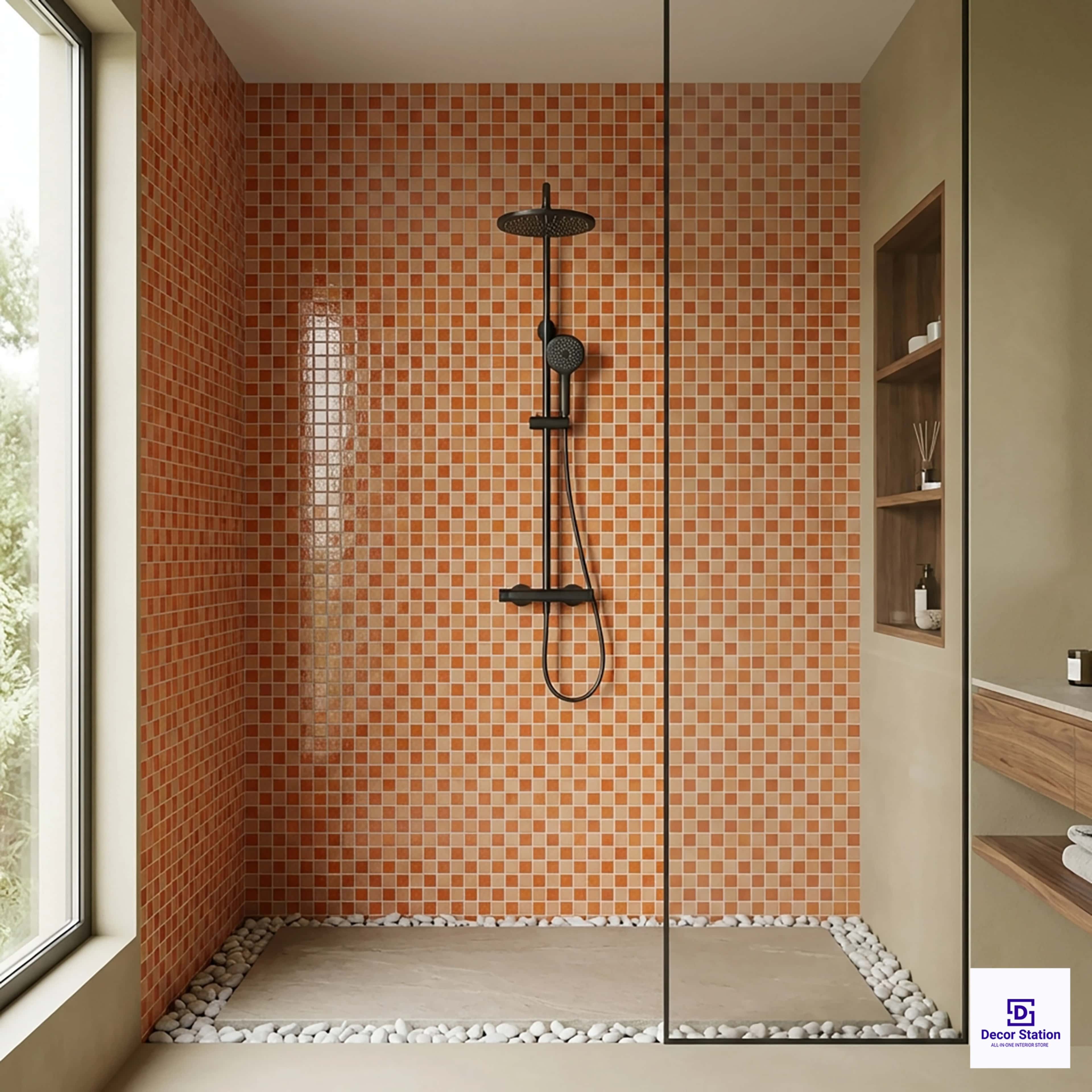GMT-999 Orange Grid-Style Glass Mosaic 1x1 ft 4mm tile | TL-53965-H-0