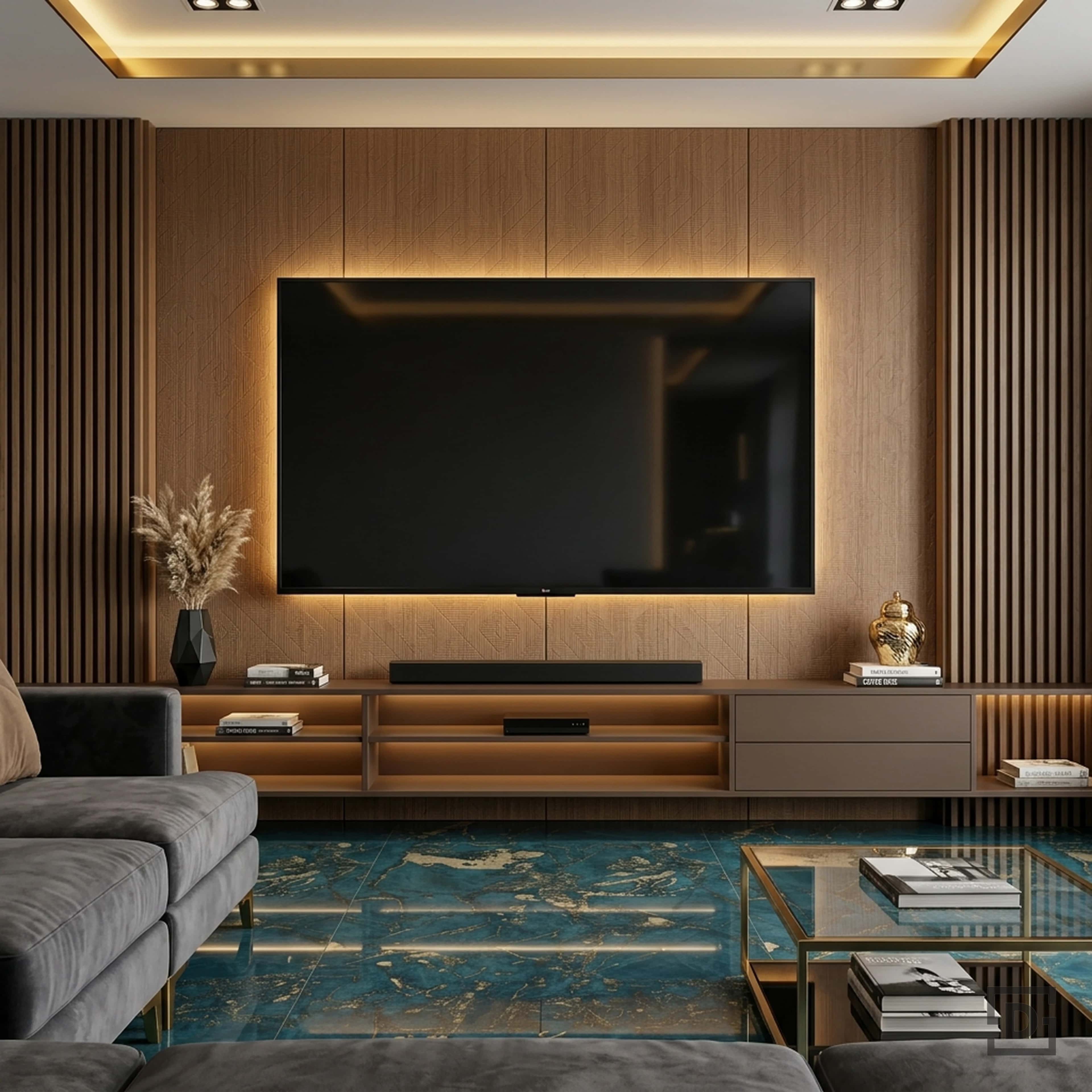 Textured Oak Fluted Wood TV Unit