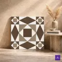 Angleart Chocolate tile features a bold geometric pattern in warm brown and beige tones with a matt rustic finish, adding a stylish and artistic accent to modern walls and floors