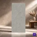 Senior Oxfard Grey Glossy 9mm tile featuring a natural stone texture with subtle earthy veining and a polished, high-shine finish