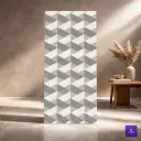 Senior Oxfard Grey Decor Patterned 9mm tile featuring a 3D-effect geometric cube design in shades of grey and white with a polished glossy finish.