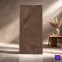 Sigma Brown High Gloss 9mm tile featuring a rich, earthy chocolate brown surface with deep tonal variations, organic mottled textures, and a polished high-gloss finish.