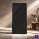 Sigma Nero High Gloss 9mm tile featuring a deep, charcoal-black surface with organic tonal variations, a rugged stone-inspired texture, and a luxurious polished high-gloss finish.