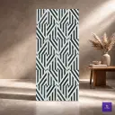Sigma Bianco Decor High Gloss 9mm tile featuring a dynamic geometric pattern of interlocking diagonal stripes in crisp white and charcoal grey marble textures with a polished, reflective finish