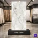 Thunderbolt marble look carving tile with soft white base, bold grey veining, and subtle golden accents, ideal for elegant walls and premium floor spaces.