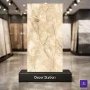 Thunderbolt Gold marble look carving tile with warm golden beige tones, dramatic dark veining, and rich stone texture, perfect for elegant walls and premium floor spaces.