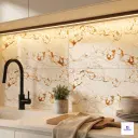 Decorative high gloss wall tile featuring a natural stone look design with rich brown veining on a smooth white surface.