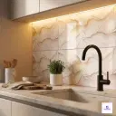 Decorative high gloss wall tile featuring a marble look pattern with flowing golden veins on a smooth white surface