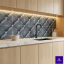 Grey quilted diamond pattern glossy wall tile with metallic lines and crystal accents for modern interior walls