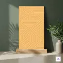 Full body matt vitrified tile featuring an embossed geometric line pattern in a warm ocra yellow tone, designed to create bold contemporary feature walls while offering excellent durability, easy maintenance, and long-lasting performance