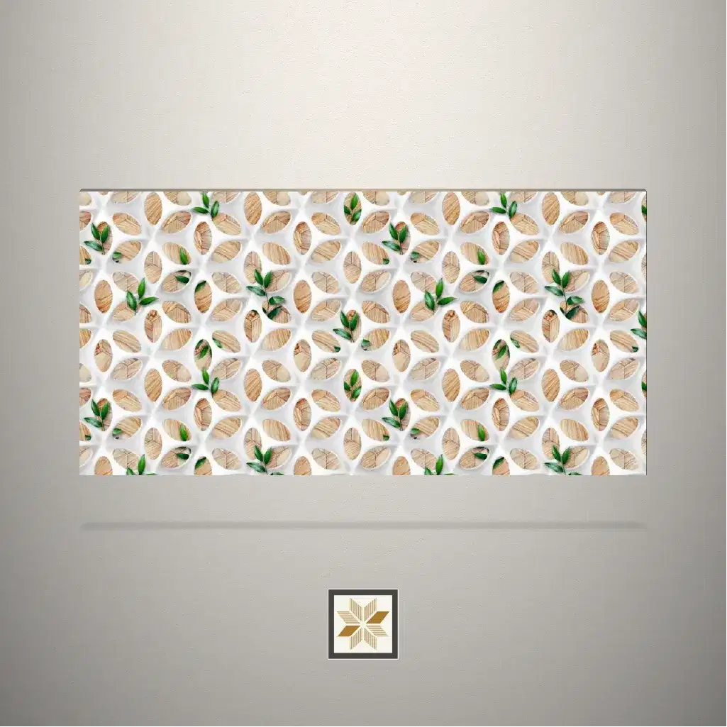 High Gloss Graceful Leaves Digital Printed Multi Colour Laminate (8x4 feet,1 mm): LM-19355-0