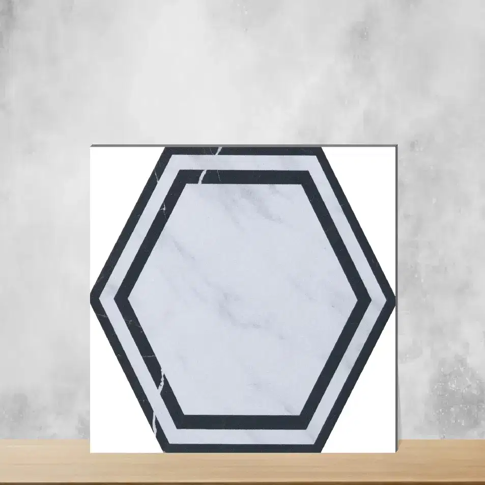 Hexalite Black Ice Frame Geometric & Abstracts Matt Rectangular Tiles TL-1200 (10x9 inch | 8 mm)-0