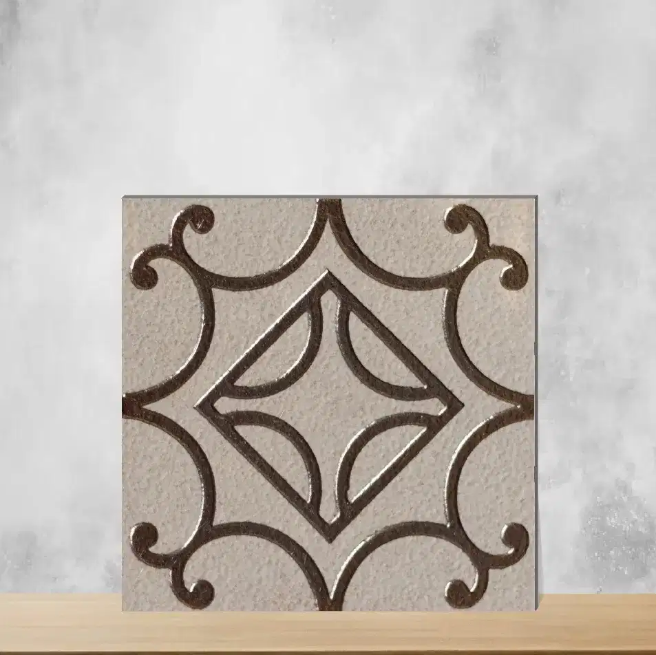 Vitrified Center Diamond Bronze Scroll Square Tiles TL-184-B (4x4 inch | 9 mm)-0
