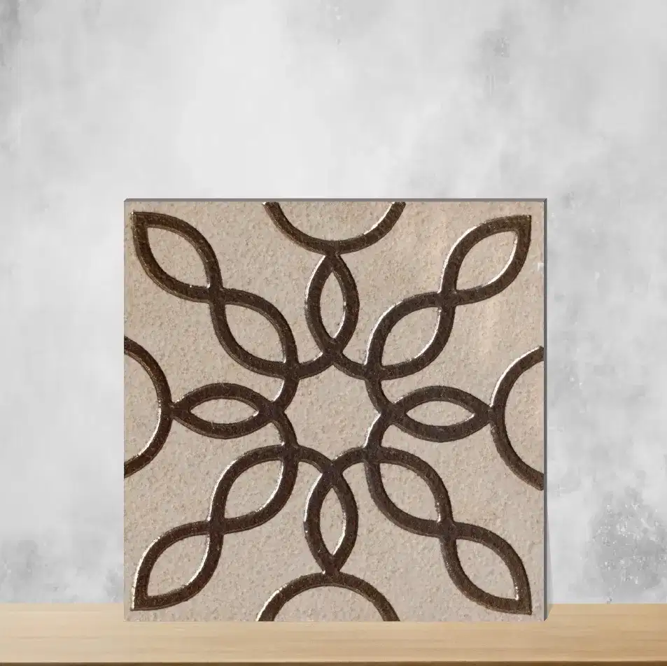 Vitrified Floral Loop Bronze Scroll Square Tiles TL-184-C (4x4 inch | 9 mm)-0