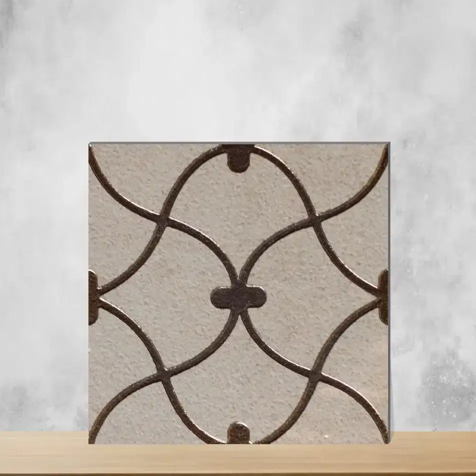 Vitrified Oval Grid Bronze Scroll Square Tiles TL-184-D (4x4 inch | 9 mm)-0