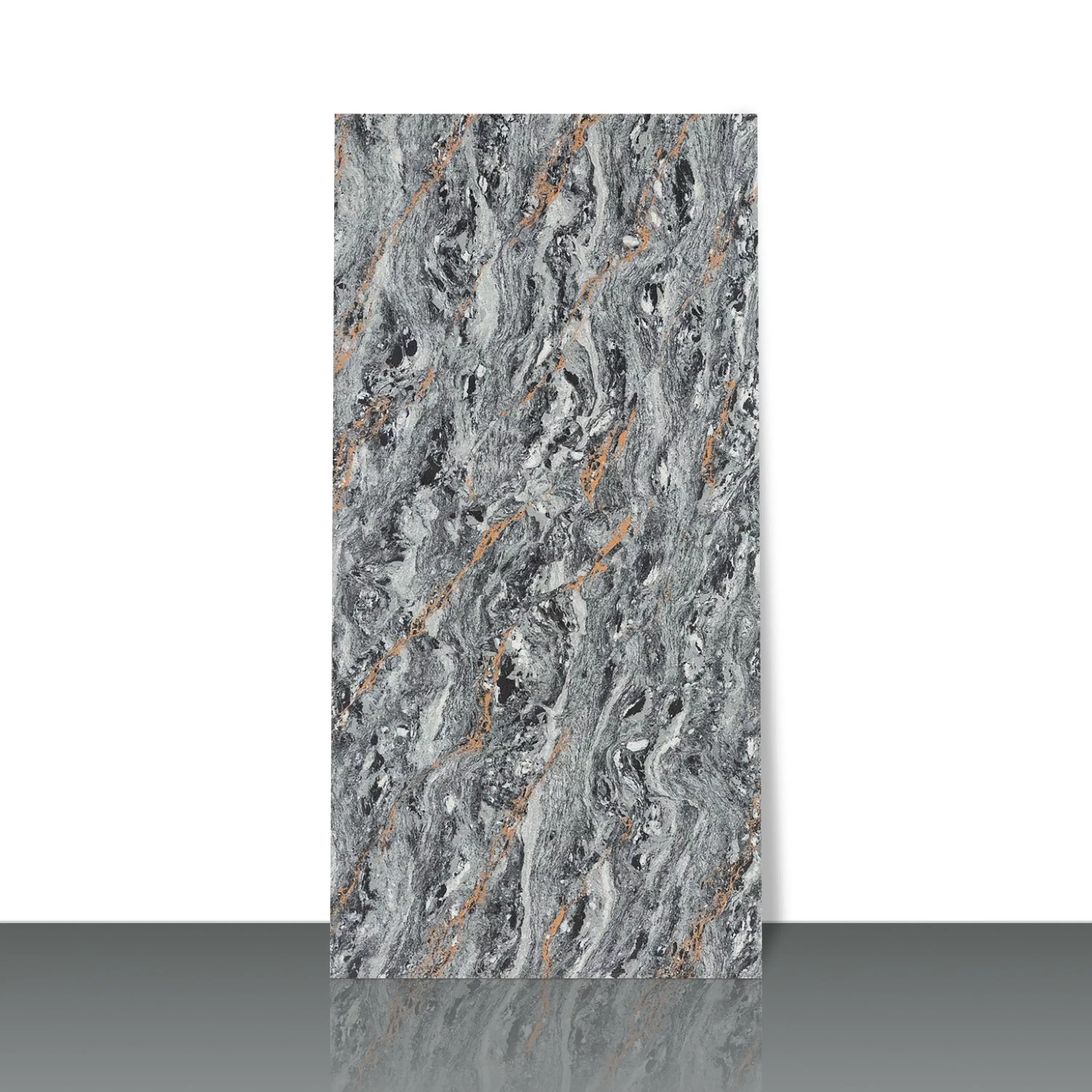 Vitrified Dualcore Metal Grey Marbles & Stones Glossy Rectangular Tiles TL-2404 (4x2 feet | 9 mm)-0